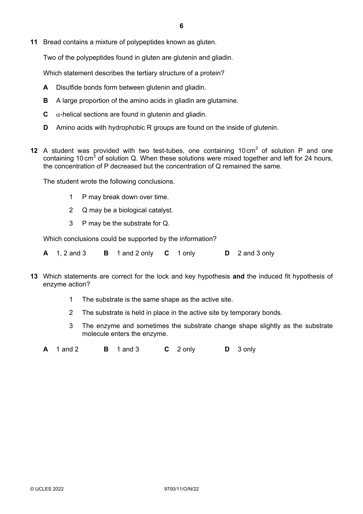 Cambridge A Level Biology 9700 2022 Oct/Nov Paper 1 · Variant 1 question paper, page 6 of 16