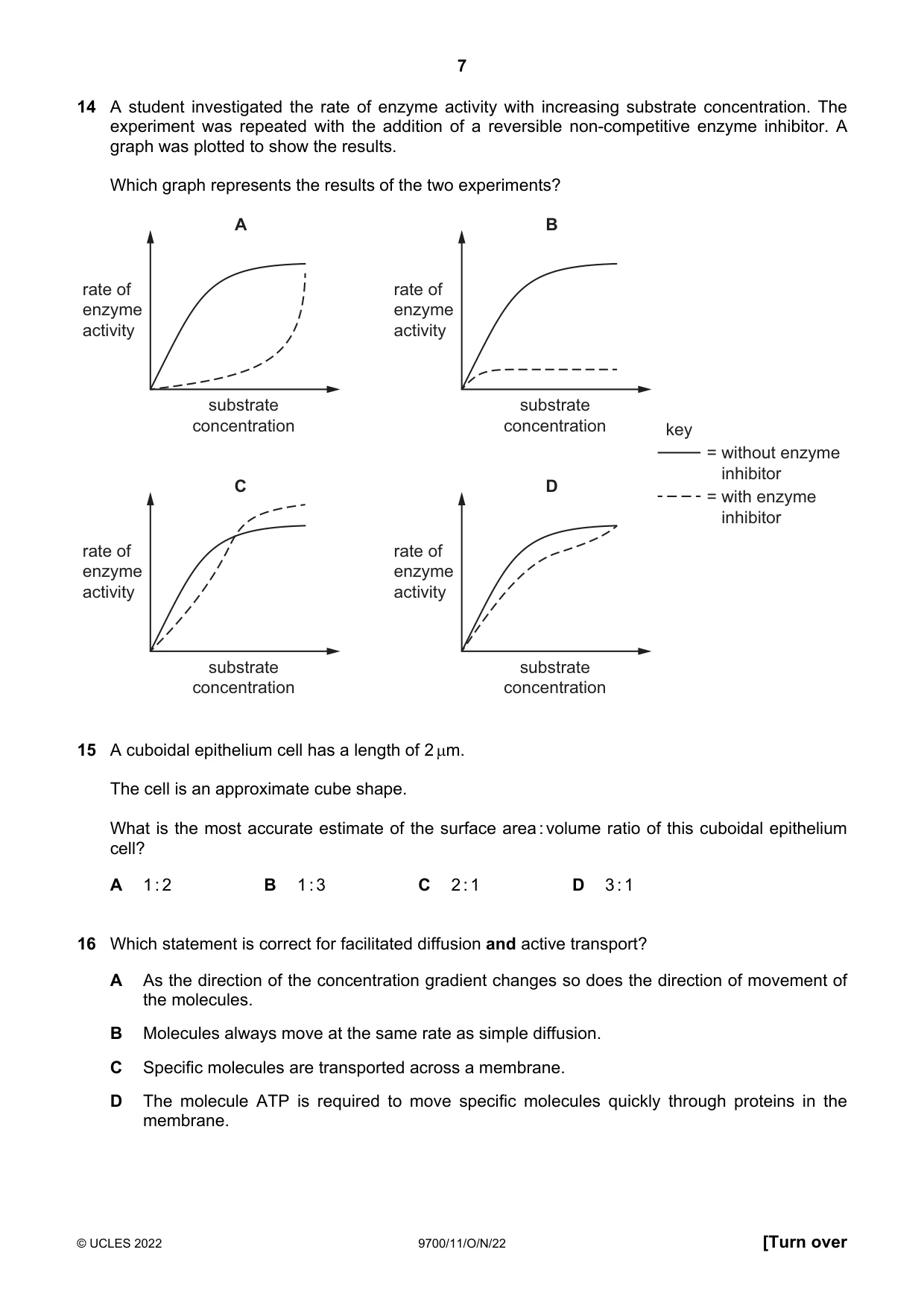 Cambridge A Level Biology 9700 2022 Oct/Nov Paper 1 · Variant 1 question paper, page 7 of 16