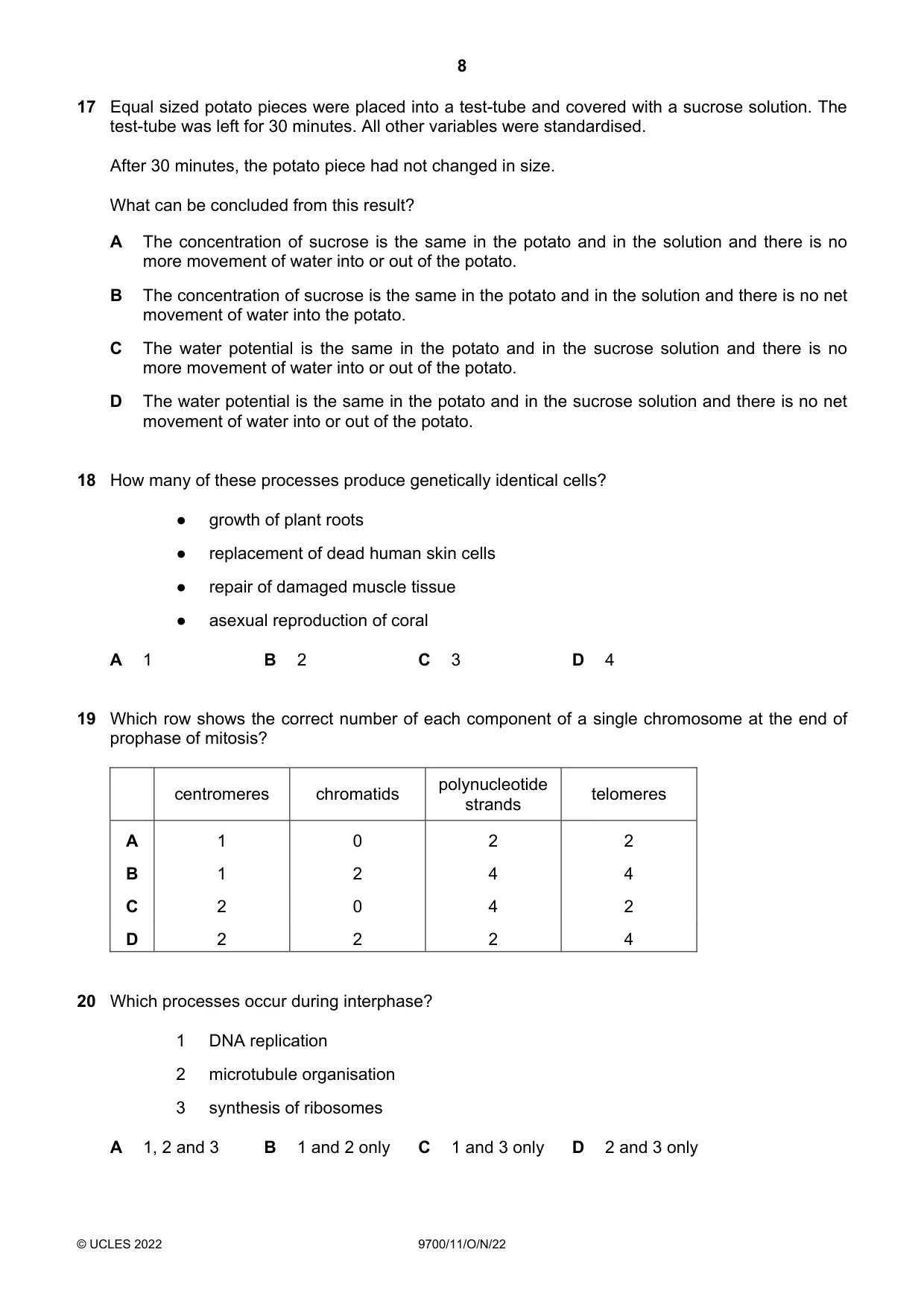 Cambridge A Level Biology 9700 2022 Oct/Nov Paper 1 · Variant 1 question paper, page 8 of 16