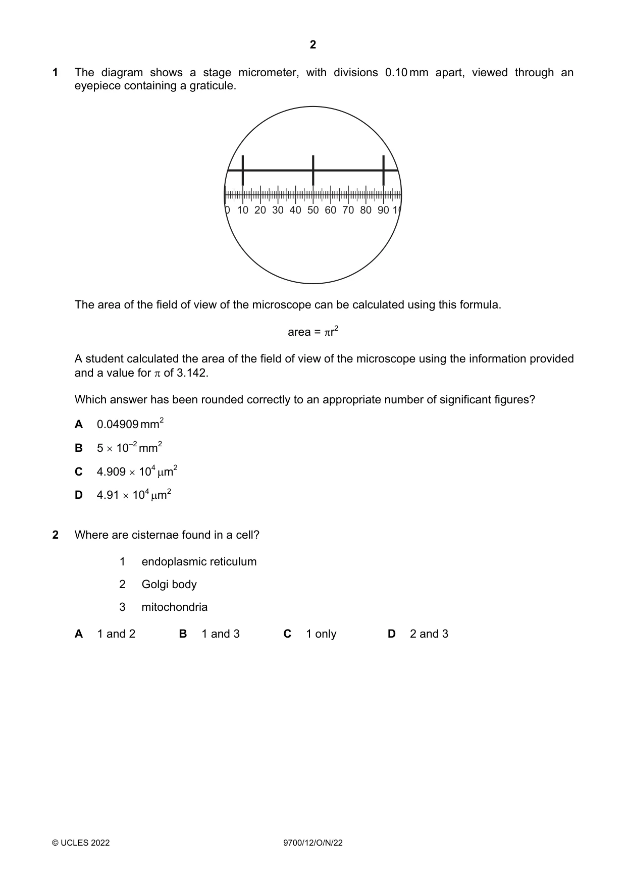 Cambridge A Level Biology 9700 2022 Oct/Nov Paper 1 · Variant 2 question paper, page 2 of 16