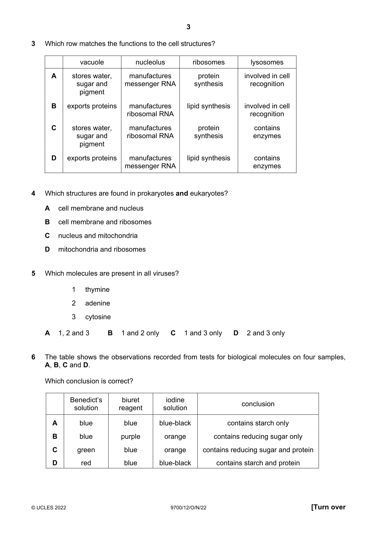 Cambridge A Level Biology 9700 2022 Oct/Nov Paper 1 · Variant 2 question paper, page 3 of 16