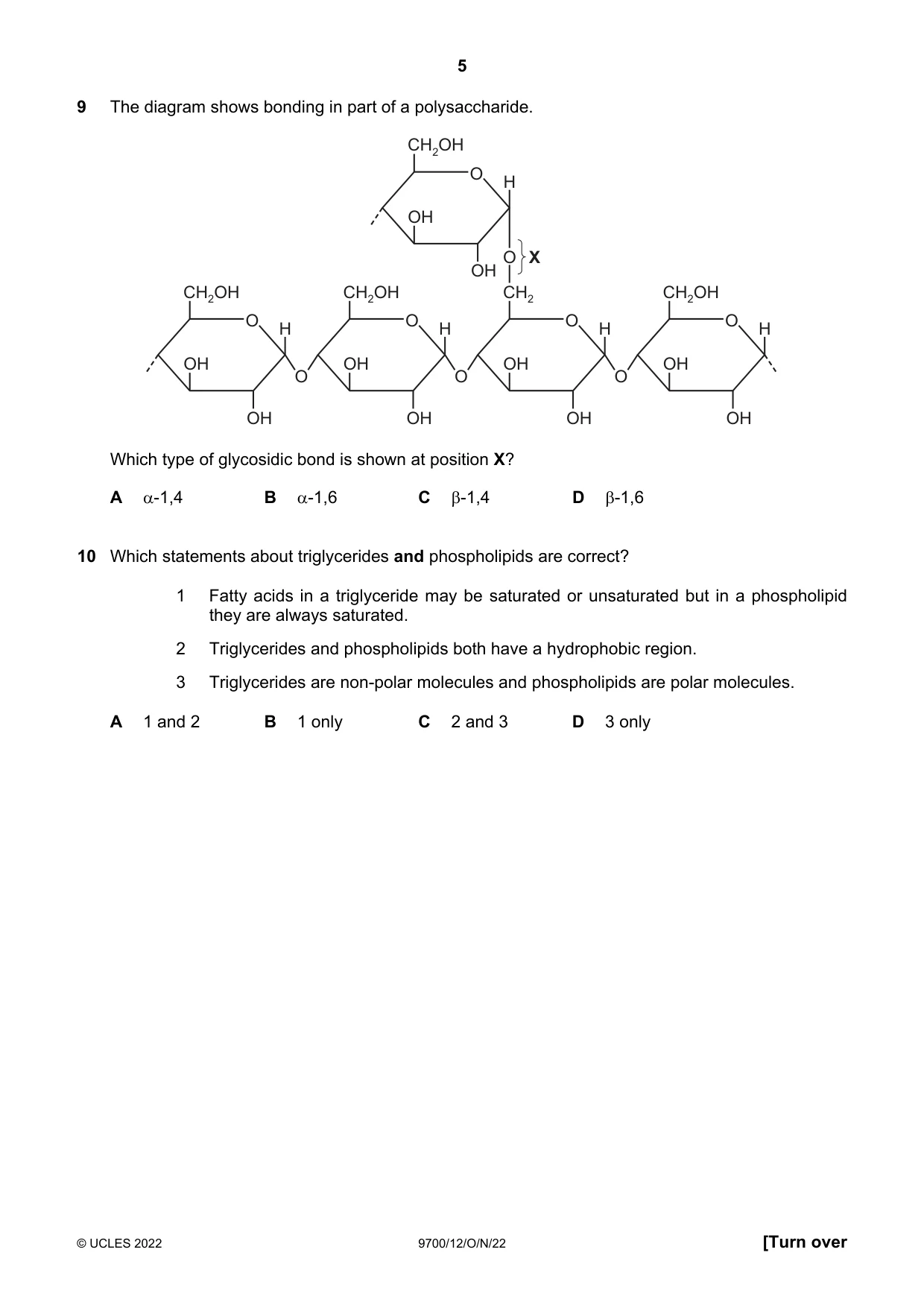 Cambridge A Level Biology 9700 2022 Oct/Nov Paper 1 · Variant 2 question paper, page 5 of 16