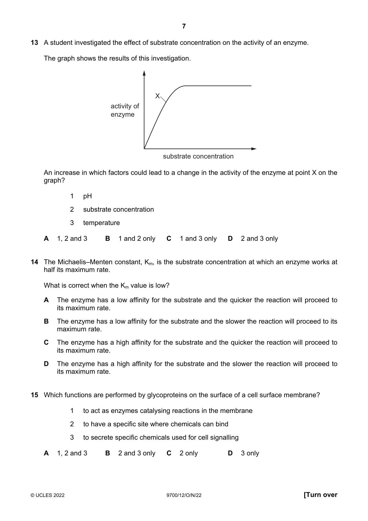 Cambridge A Level Biology 9700 2022 Oct/Nov Paper 1 · Variant 2 question paper, page 7 of 16