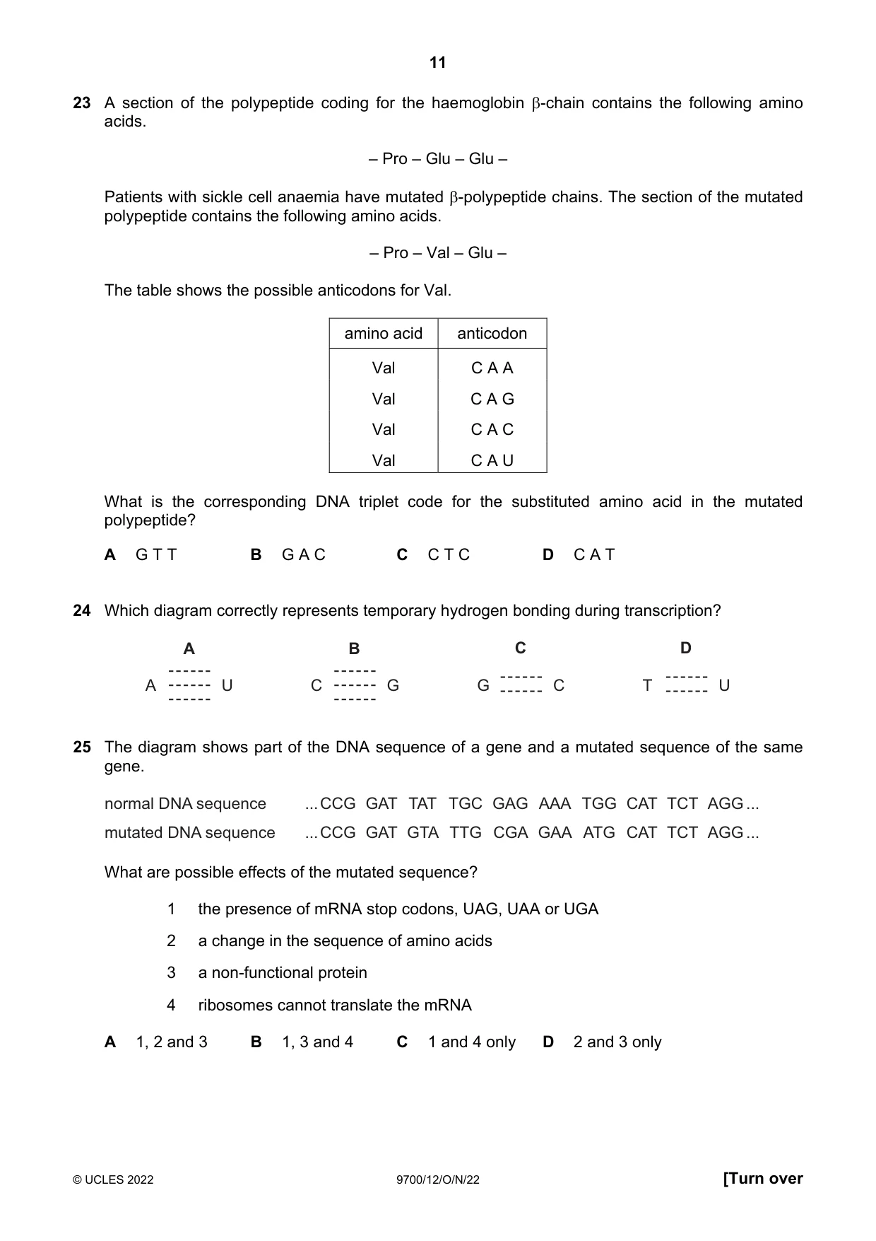 Cambridge A Level Biology 9700 2022 Oct/Nov Paper 1 · Variant 2 question paper, page 11 of 16