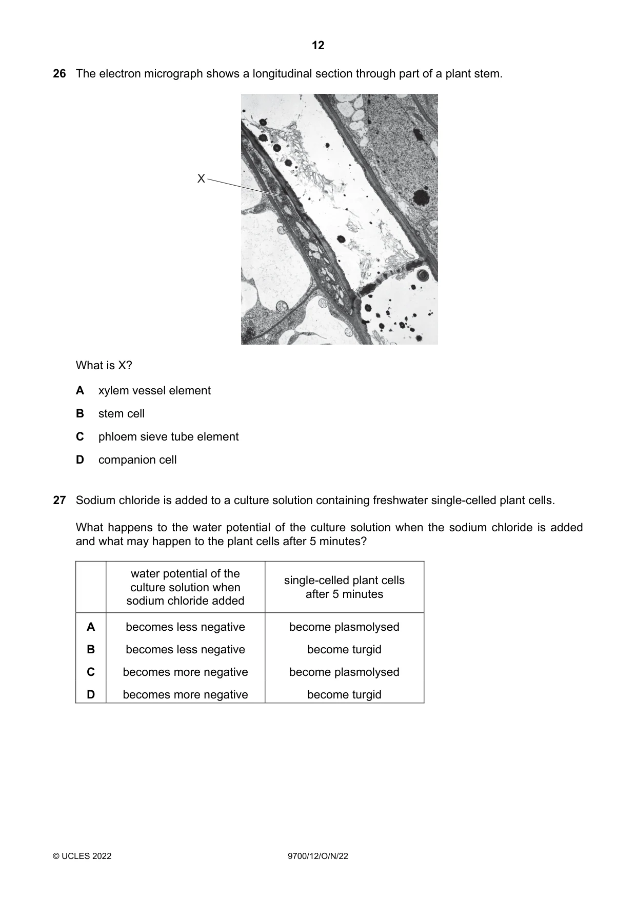 Cambridge A Level Biology 9700 2022 Oct/Nov Paper 1 · Variant 2 question paper, page 12 of 16