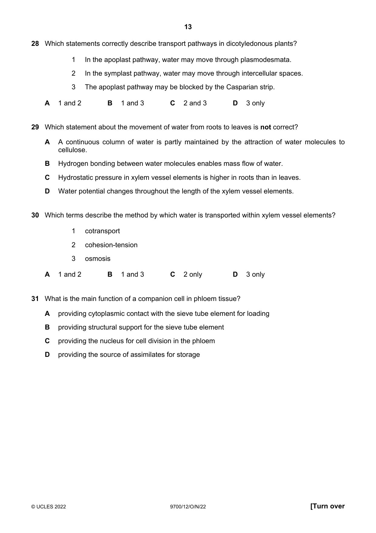 Cambridge A Level Biology 9700 2022 Oct/Nov Paper 1 · Variant 2 question paper, page 13 of 16