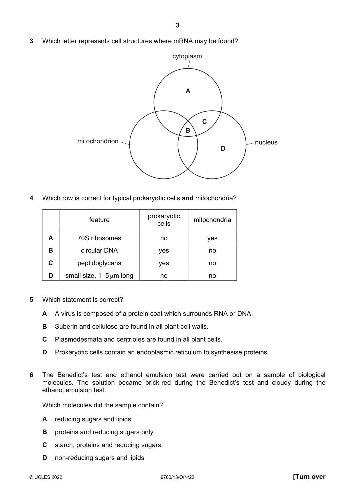 Cambridge A Level Biology 9700 2022 Oct/Nov Paper 1 · Variant 3 question paper, page 3 of 20