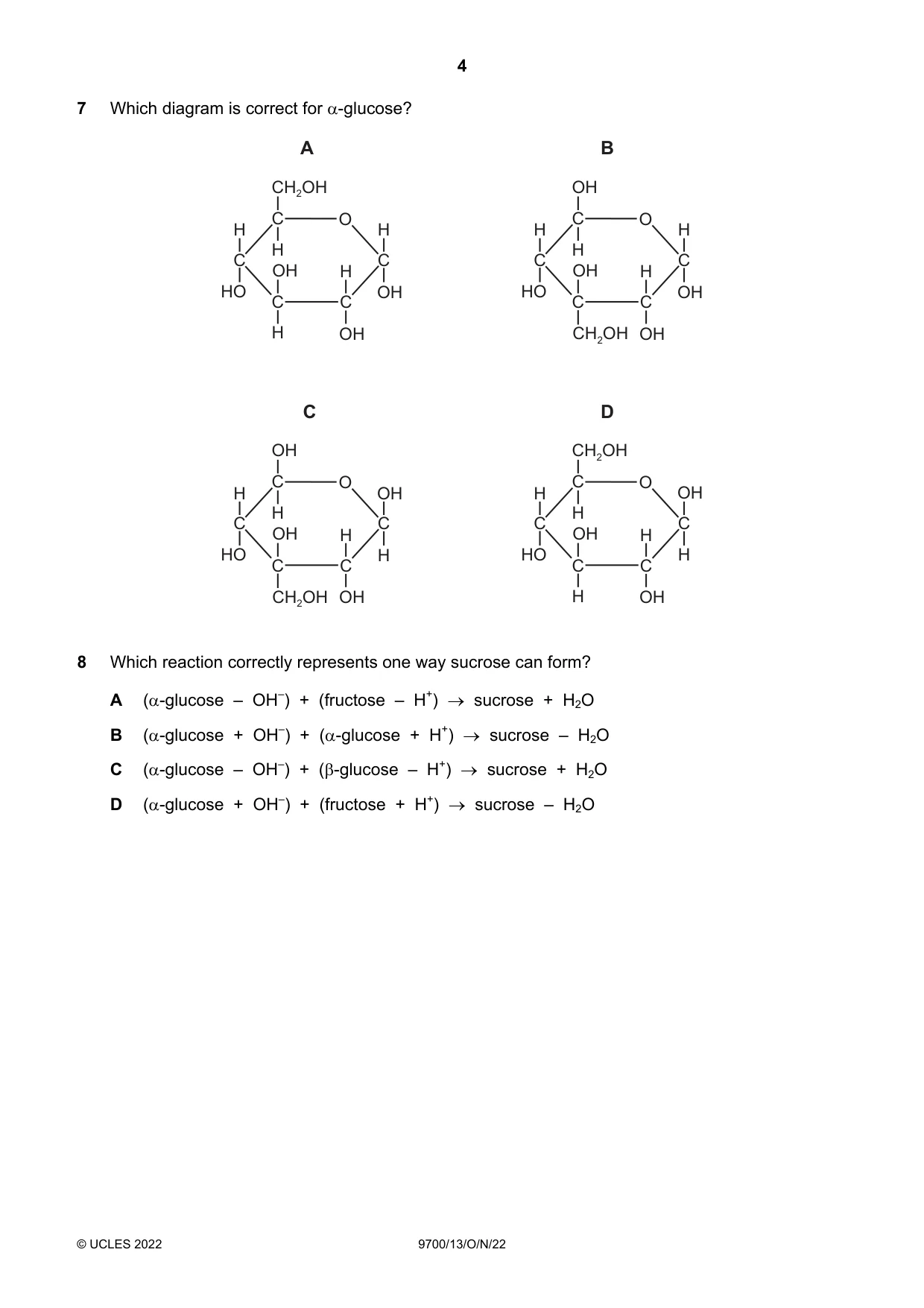 Cambridge A Level Biology 9700 2022 Oct/Nov Paper 1 · Variant 3 question paper, page 4 of 20