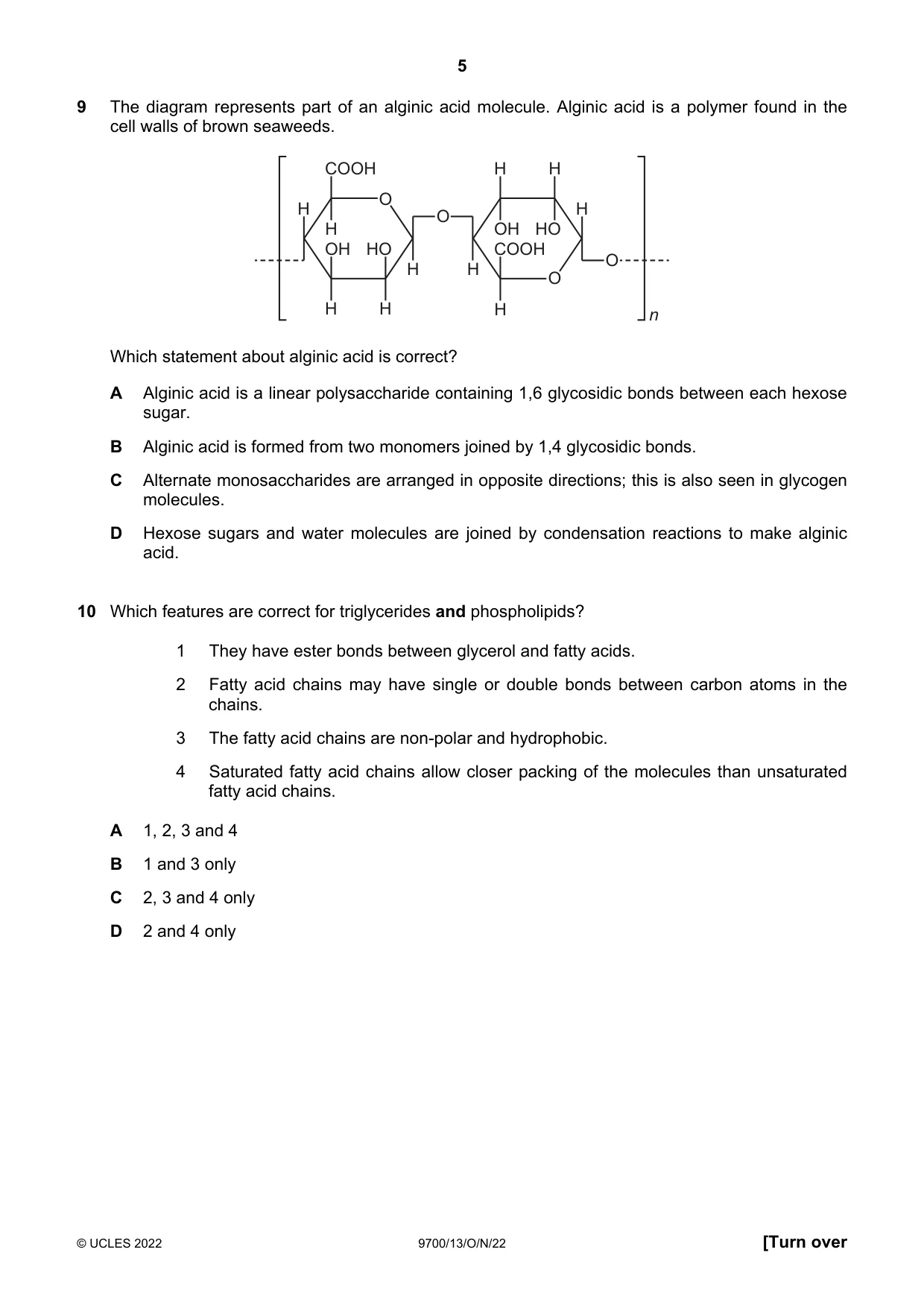 Cambridge A Level Biology 9700 2022 Oct/Nov Paper 1 · Variant 3 question paper, page 5 of 20
