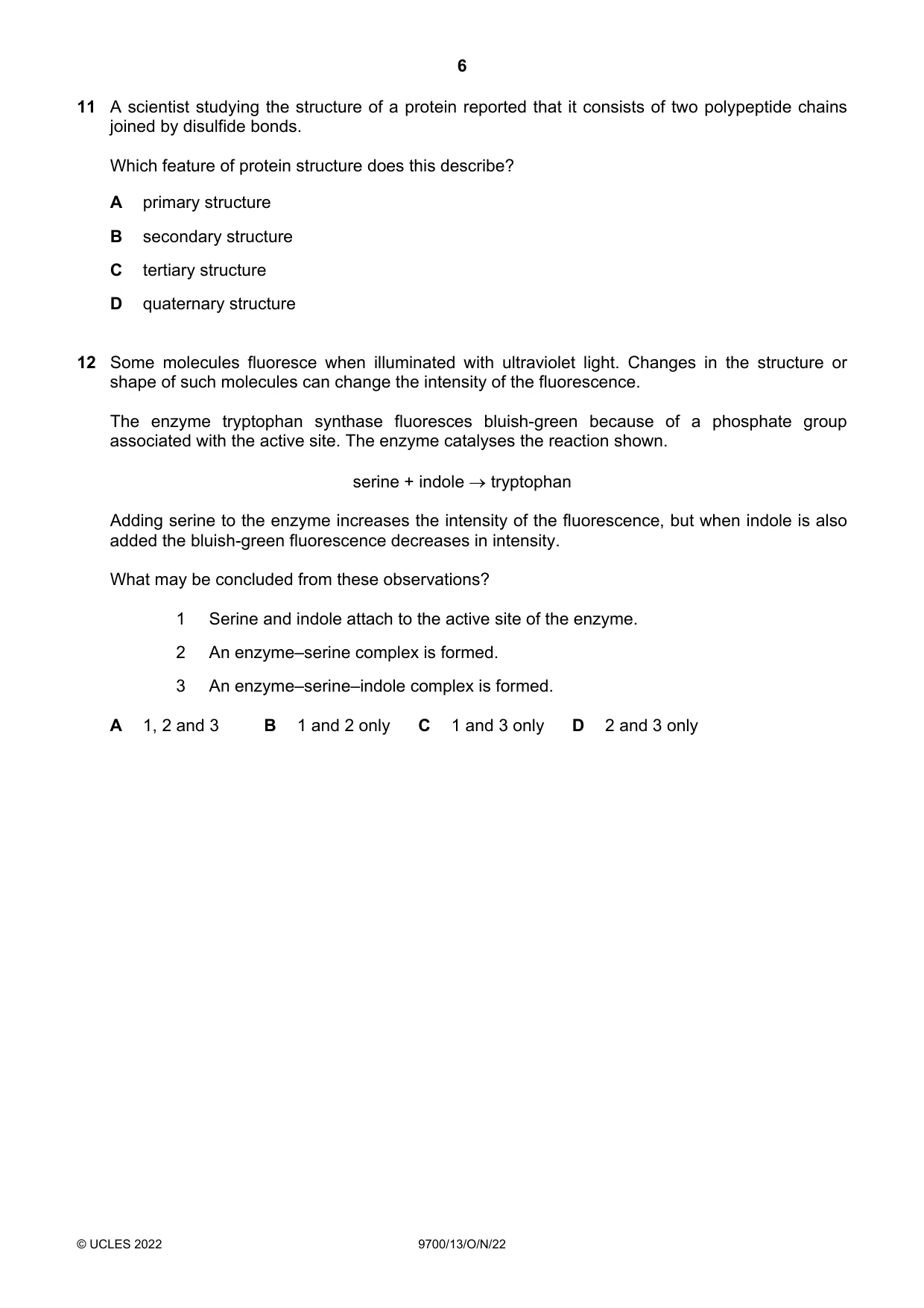 Cambridge A Level Biology 9700 2022 Oct/Nov Paper 1 · Variant 3 question paper, page 6 of 20