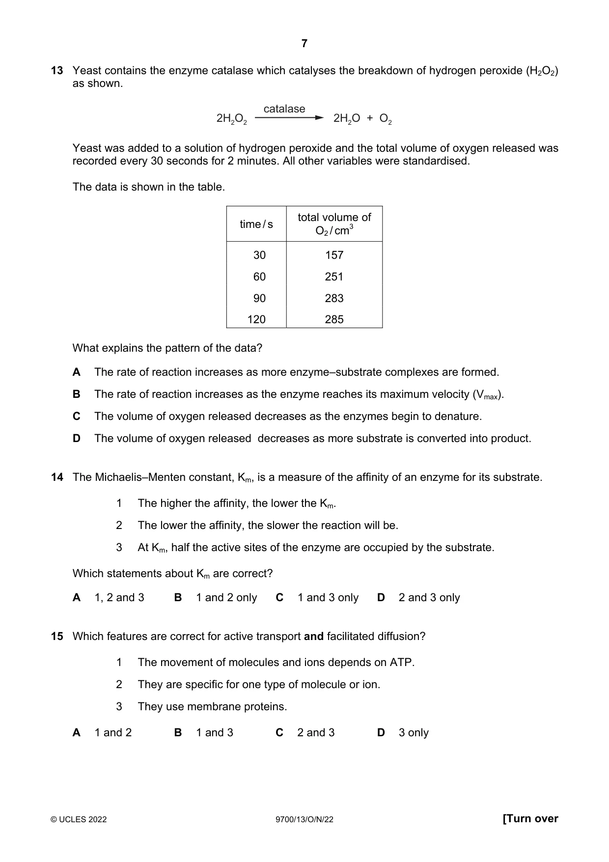 Cambridge A Level Biology 9700 2022 Oct/Nov Paper 1 · Variant 3 question paper, page 7 of 20