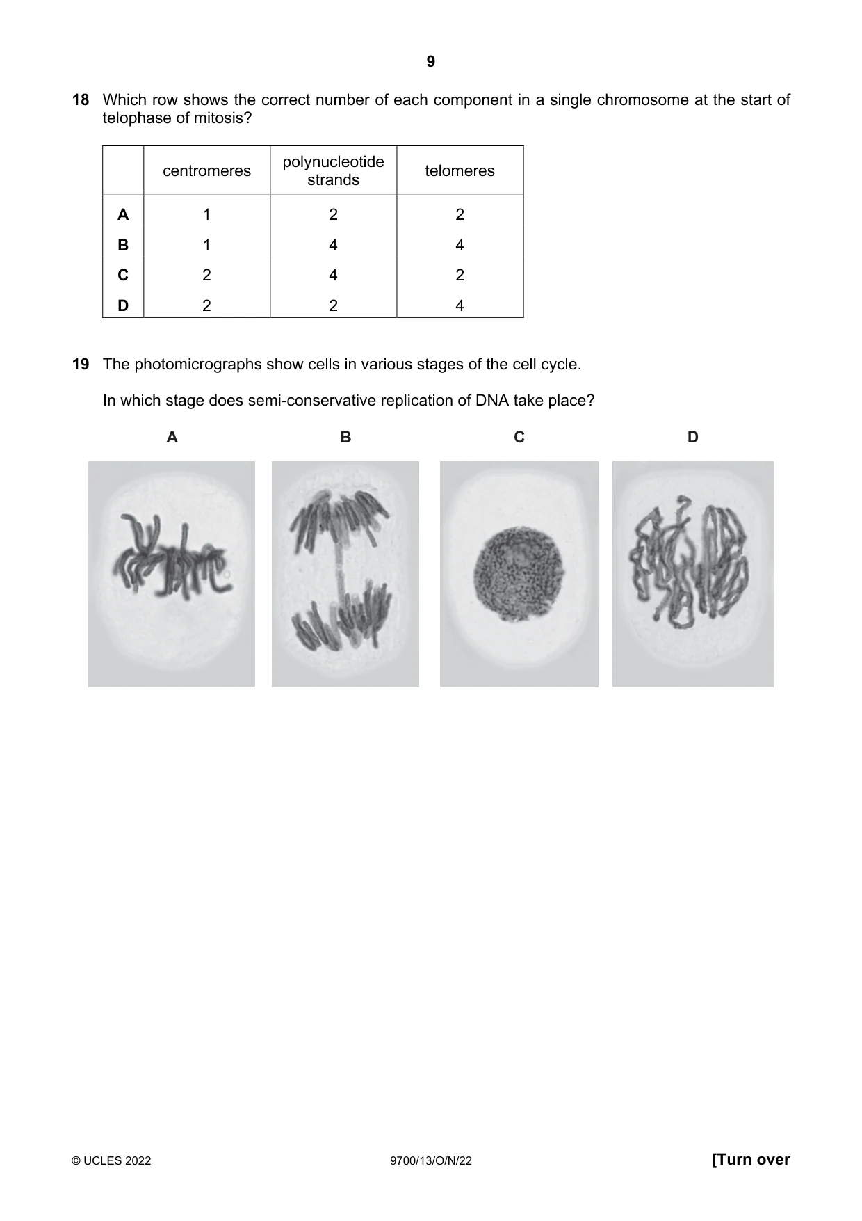 Cambridge A Level Biology 9700 2022 Oct/Nov Paper 1 · Variant 3 question paper, page 9 of 20