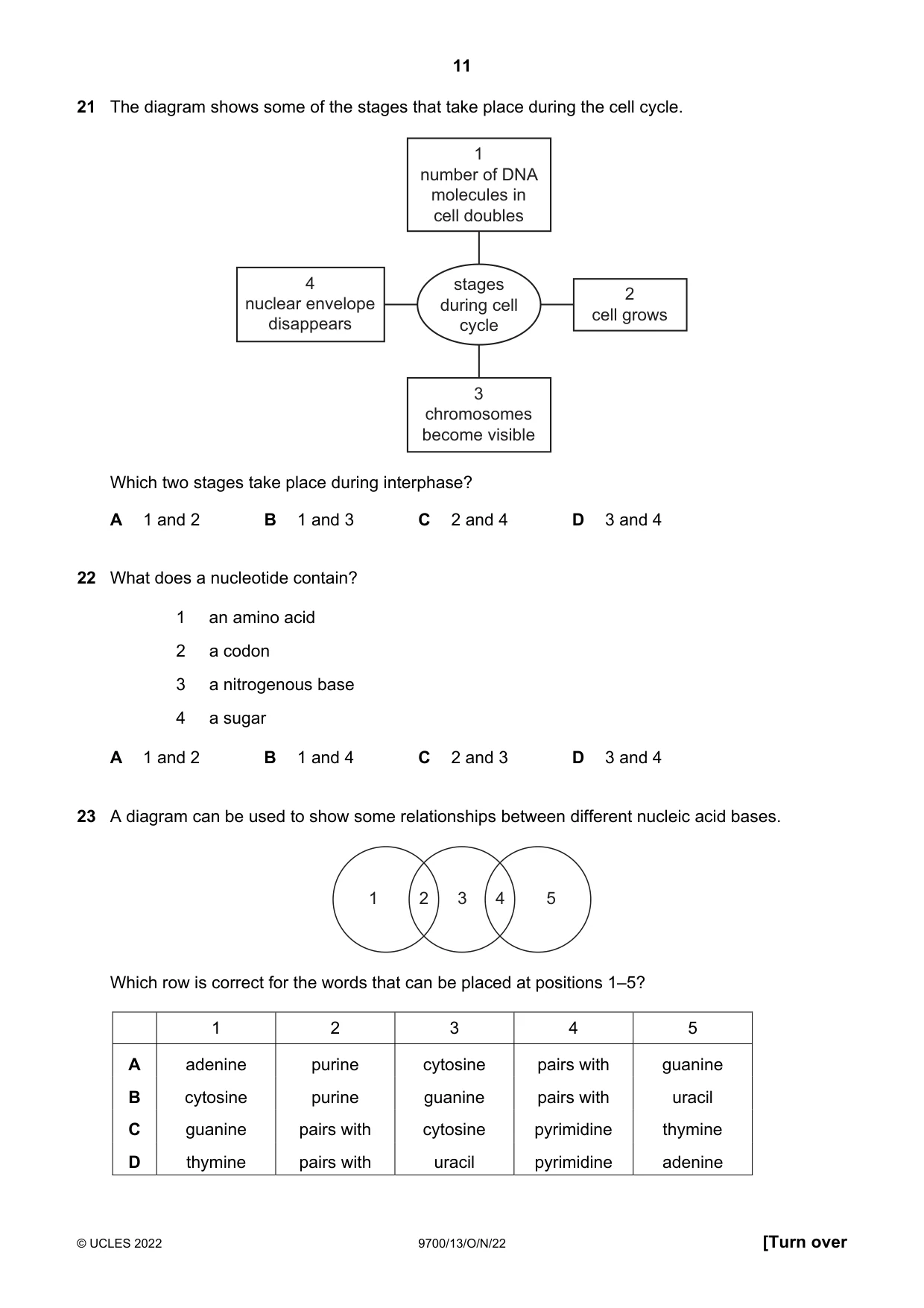 Cambridge A Level Biology 9700 2022 Oct/Nov Paper 1 · Variant 3 question paper, page 11 of 20