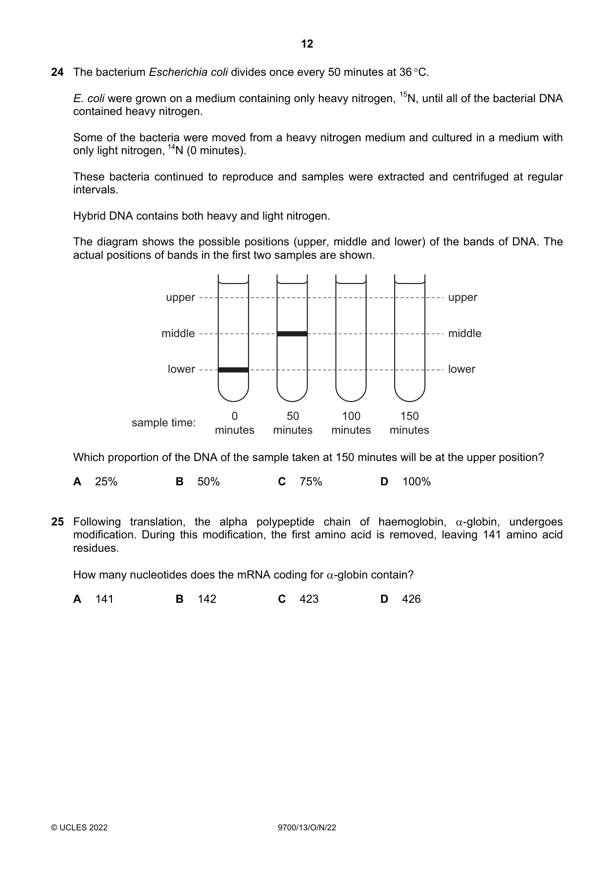 Cambridge A Level Biology 9700 2022 Oct/Nov Paper 1 · Variant 3 question paper, page 12 of 20