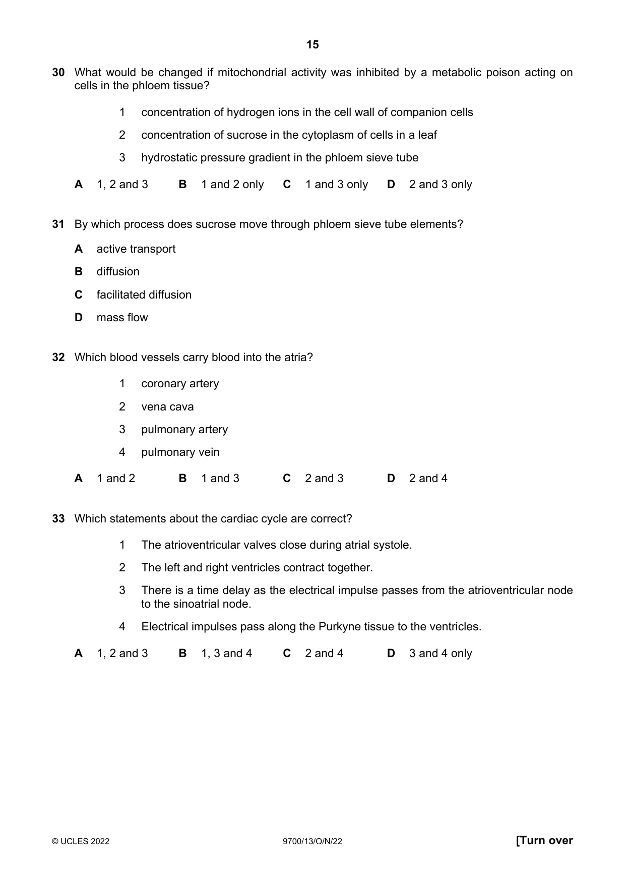 Cambridge A Level Biology 9700 2022 Oct/Nov Paper 1 · Variant 3 question paper, page 15 of 20