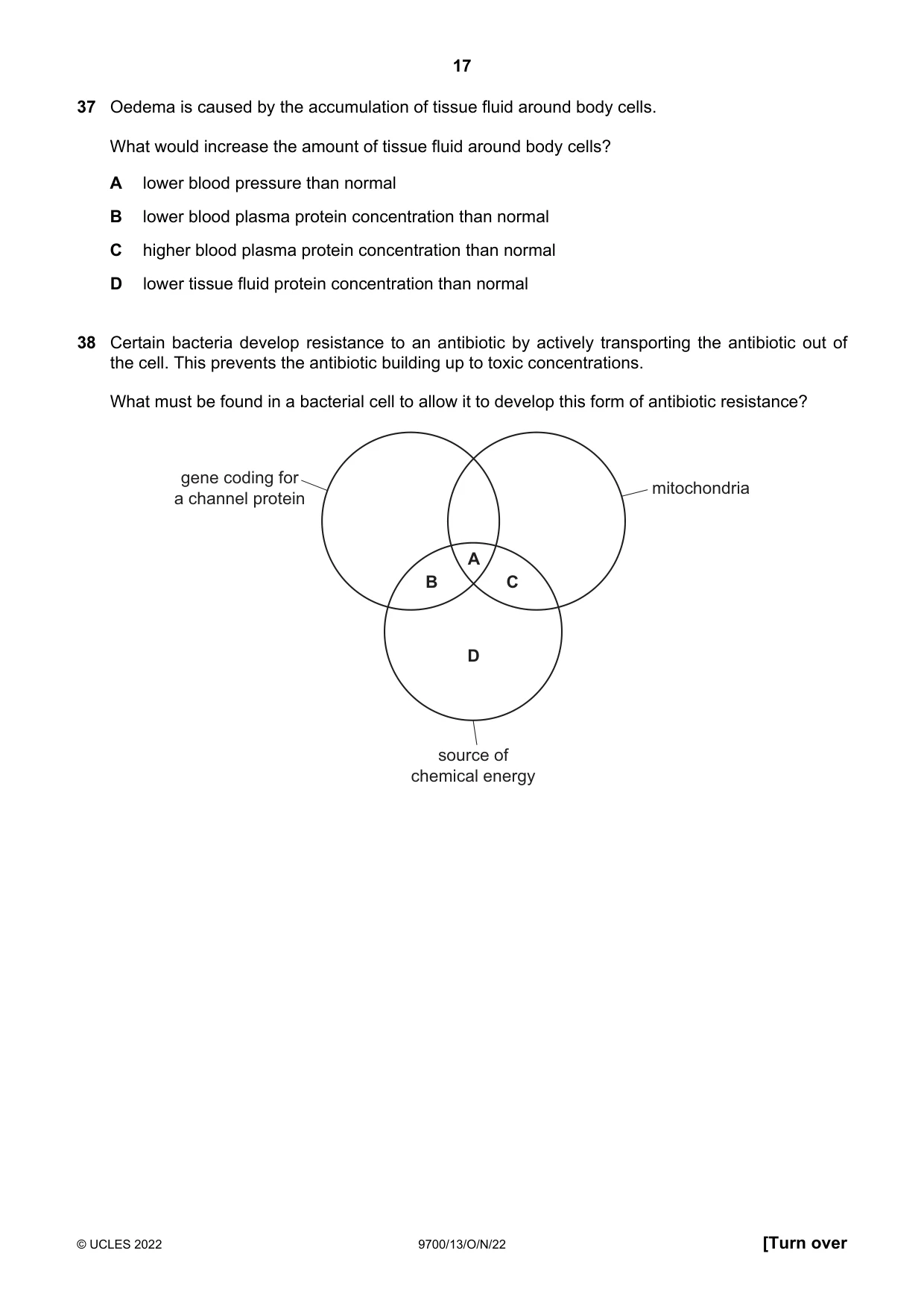 Cambridge A Level Biology 9700 2022 Oct/Nov Paper 1 · Variant 3 question paper, page 17 of 20