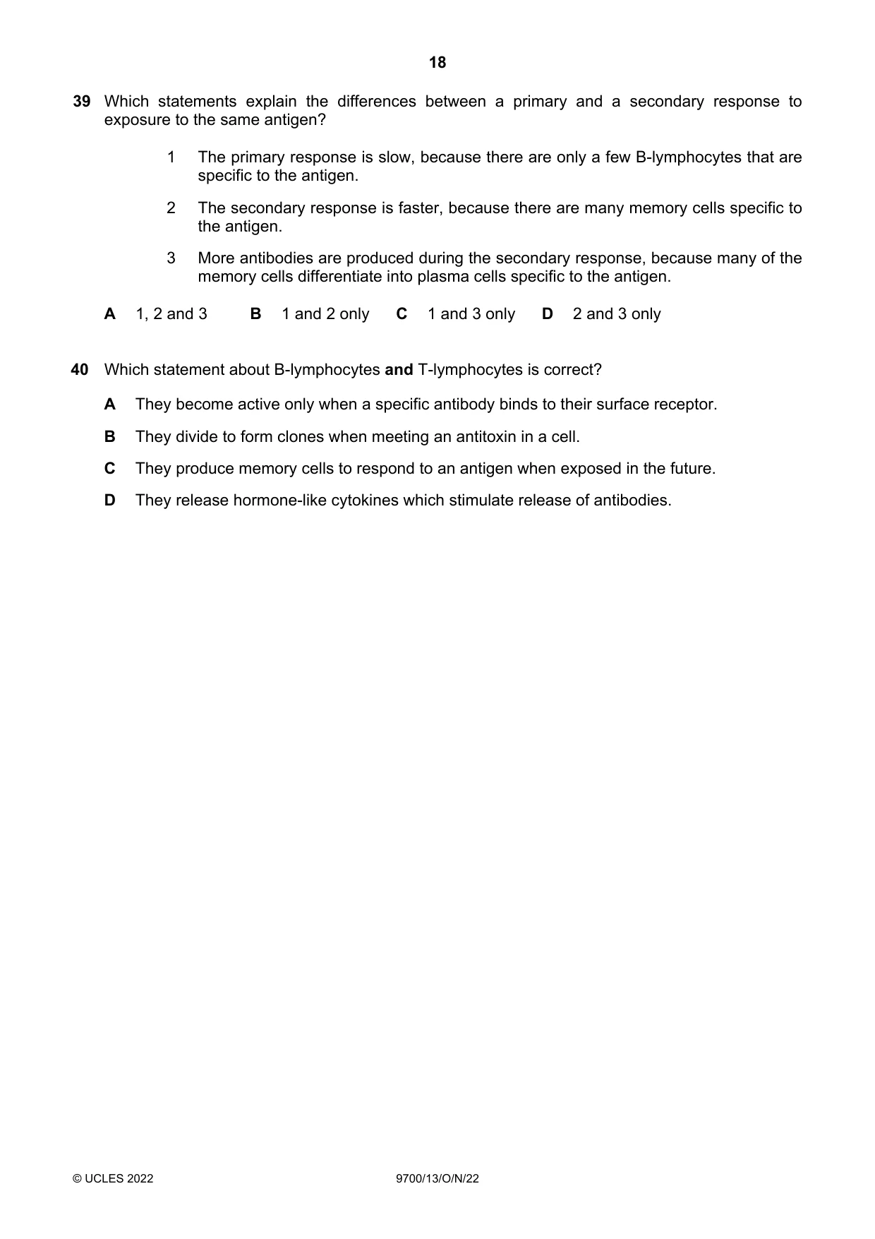 Cambridge A Level Biology 9700 2022 Oct/Nov Paper 1 · Variant 3 question paper, page 18 of 20
