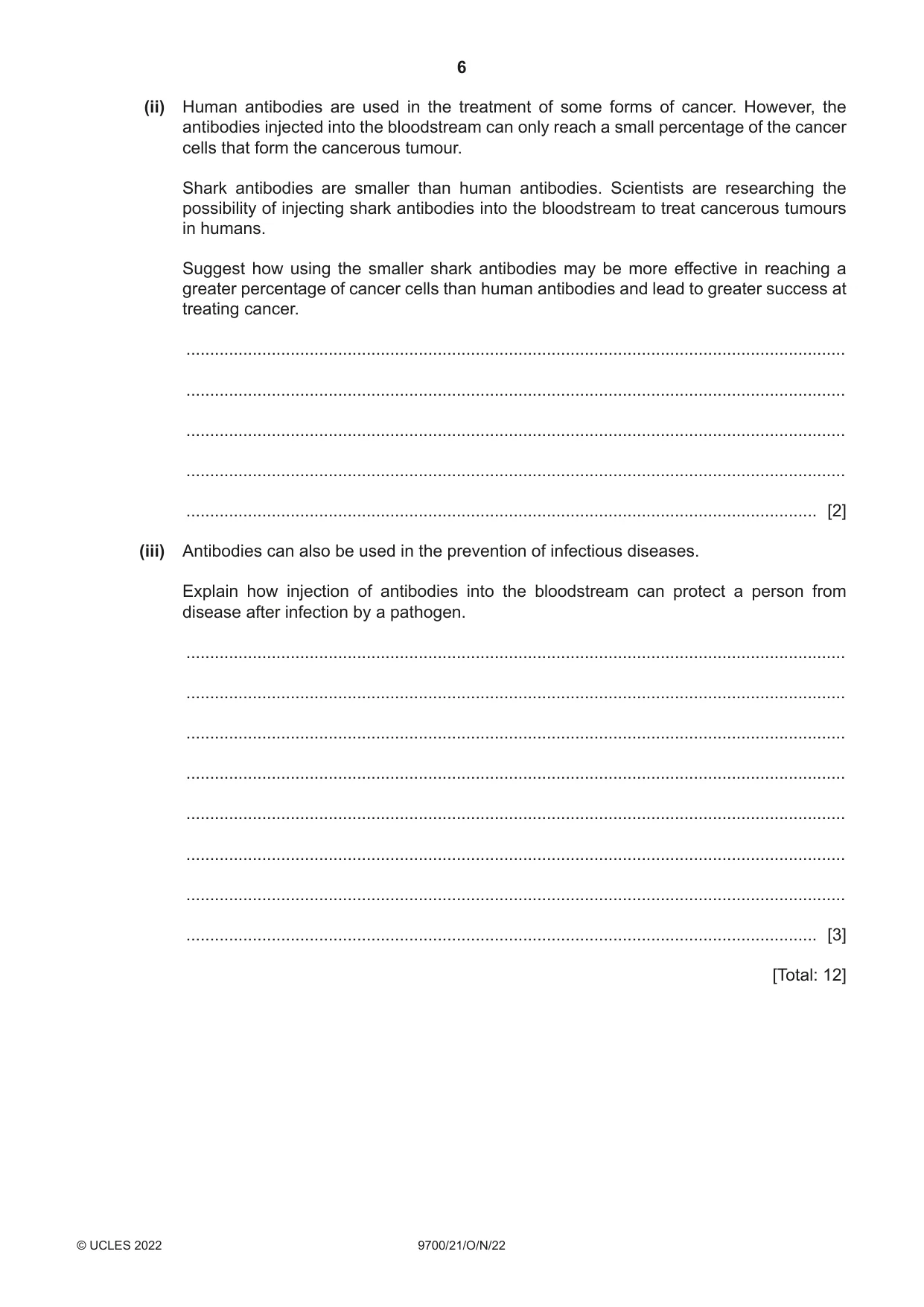 Cambridge A Level Biology 9700 2022 Oct/Nov Paper 2 · Variant 1 question paper, page 6 of 20