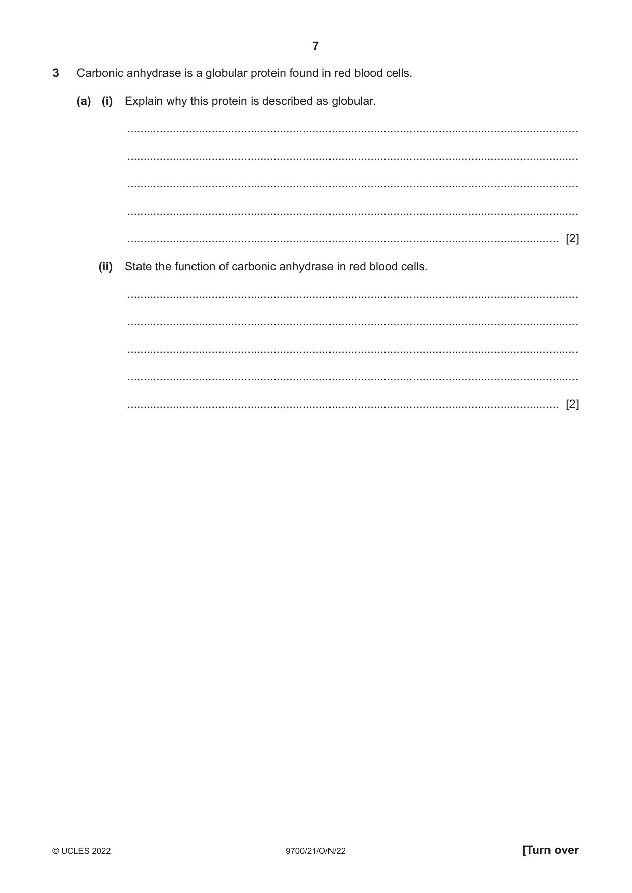 Cambridge A Level Biology 9700 2022 Oct/Nov Paper 2 · Variant 1 question paper, page 7 of 20