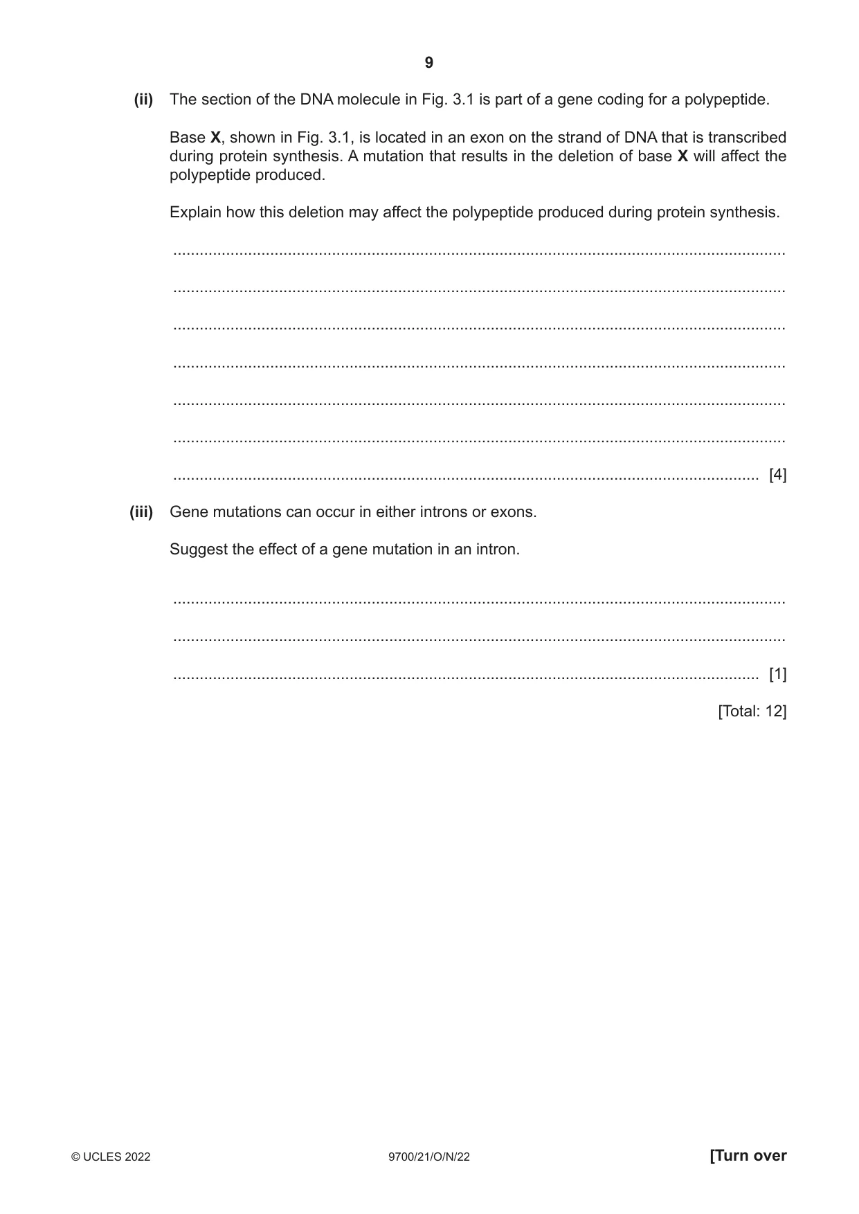 Cambridge A Level Biology 9700 2022 Oct/Nov Paper 2 · Variant 1 question paper, page 9 of 20