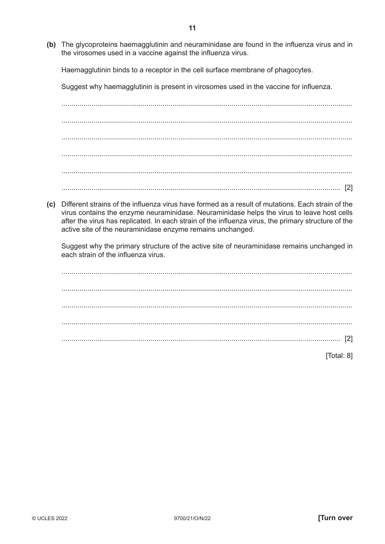 Cambridge A Level Biology 9700 2022 Oct/Nov Paper 2 · Variant 1 question paper, page 11 of 20