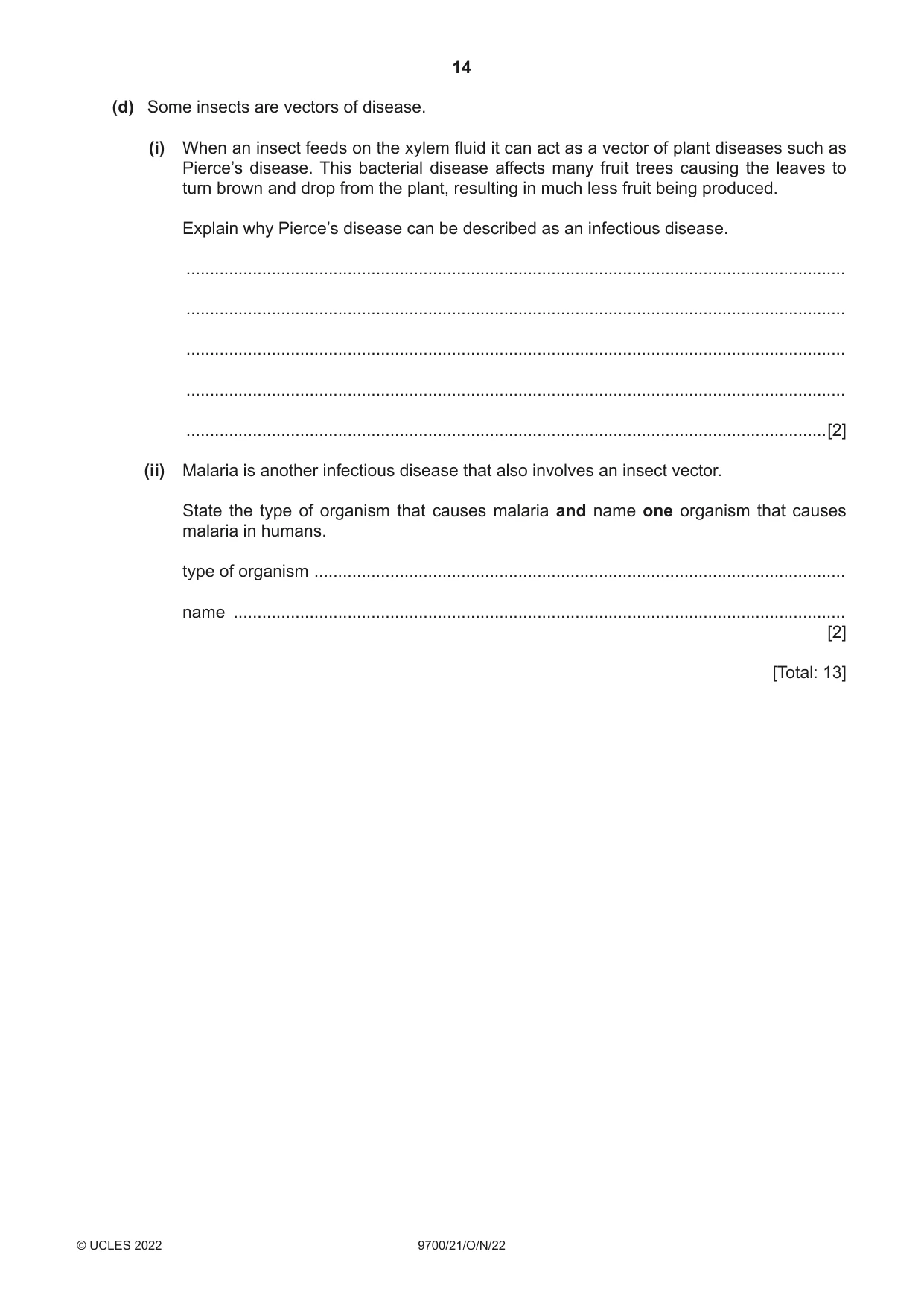 Cambridge A Level Biology 9700 2022 Oct/Nov Paper 2 · Variant 1 question paper, page 14 of 20
