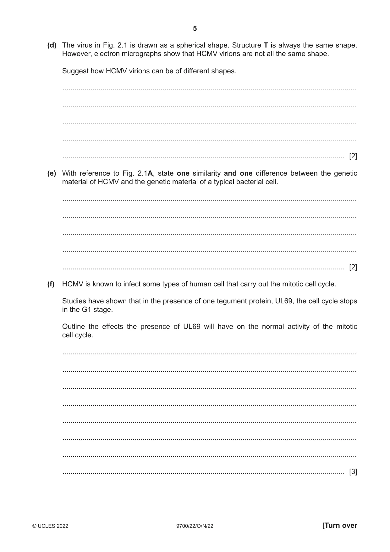 Cambridge A Level Biology 9700 2022 Oct/Nov Paper 2 · Variant 2 question paper, page 5 of 16