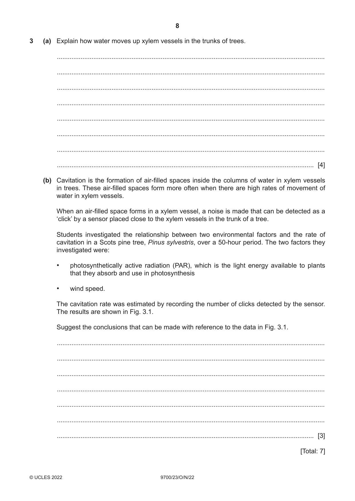 Cambridge A Level Biology 9700 2022 Oct/Nov Paper 2 · Variant 3 question paper, page 8 of 16