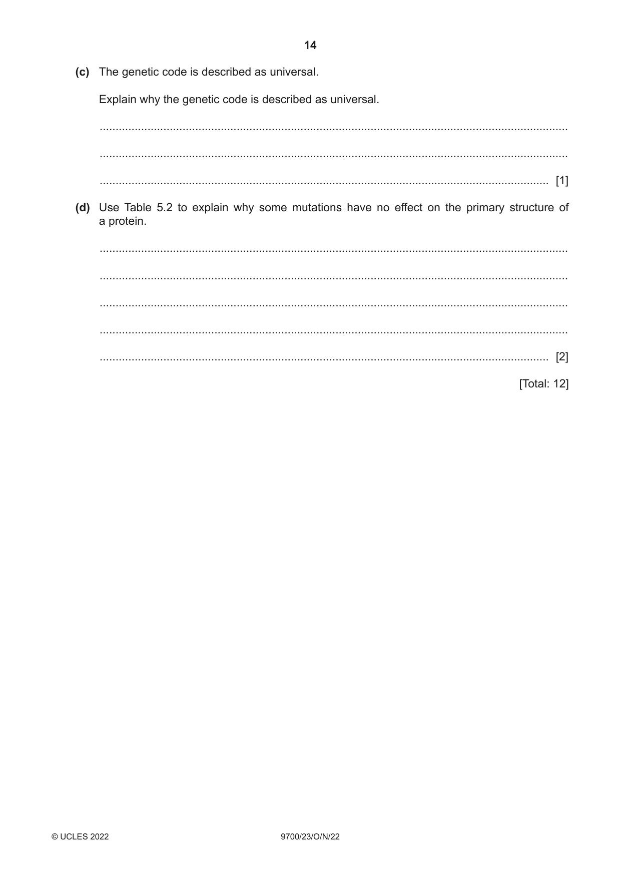 Cambridge A Level Biology 9700 2022 Oct/Nov Paper 2 · Variant 3 question paper, page 14 of 16