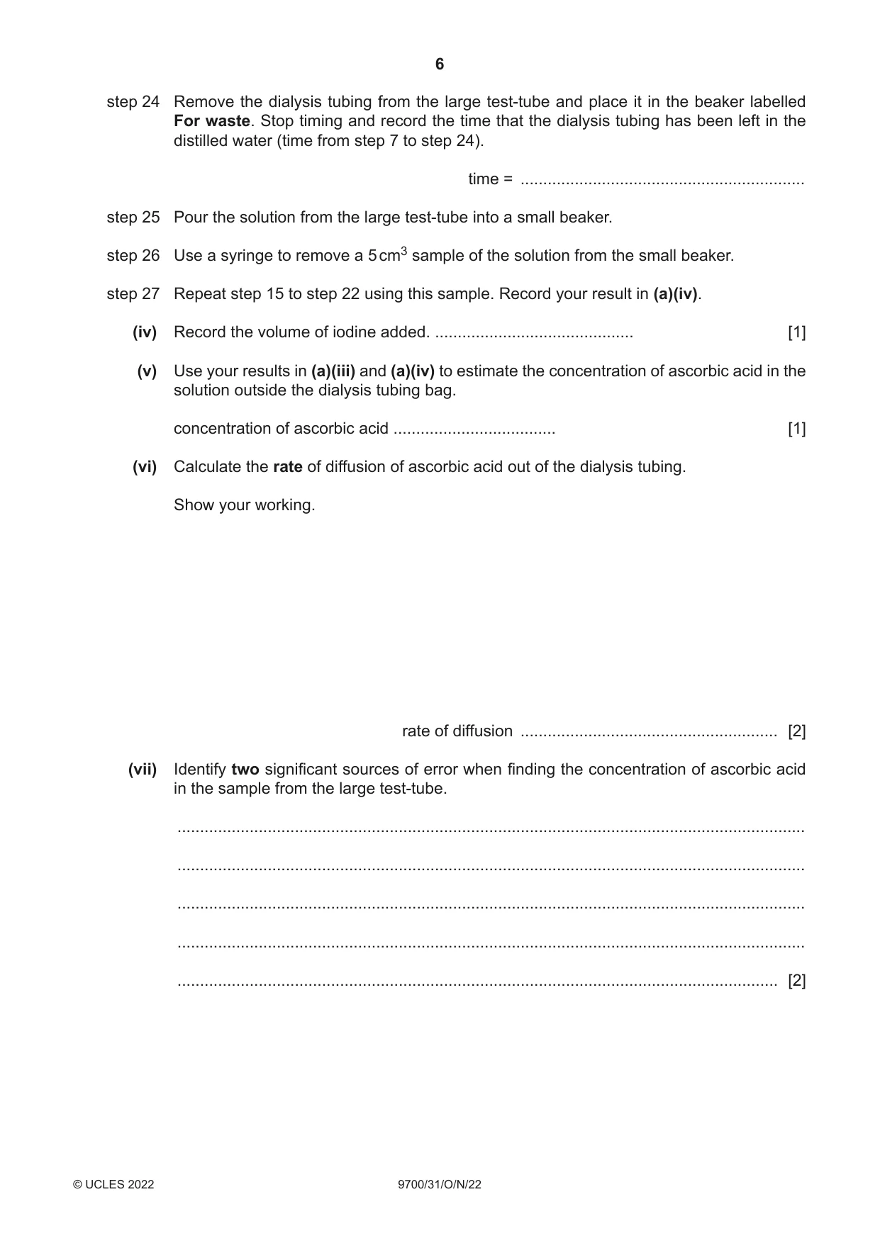 Cambridge A Level Biology 9700 2022 Oct/Nov Paper 3 · Variant 1 question paper, page 6 of 16