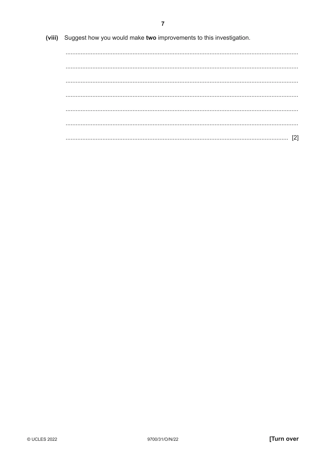 Cambridge A Level Biology 9700 2022 Oct/Nov Paper 3 · Variant 1 question paper, page 7 of 16