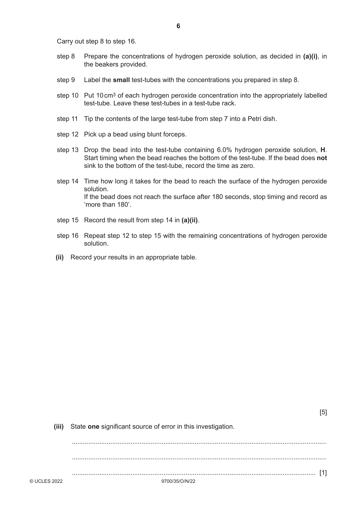 Cambridge A Level Biology 9700 2022 Oct/Nov Paper 3 · Variant 5 question paper, page 6 of 16