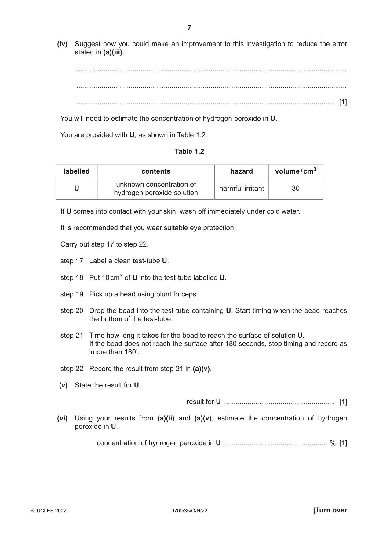 Cambridge A Level Biology 9700 2022 Oct/Nov Paper 3 · Variant 5 question paper, page 7 of 16