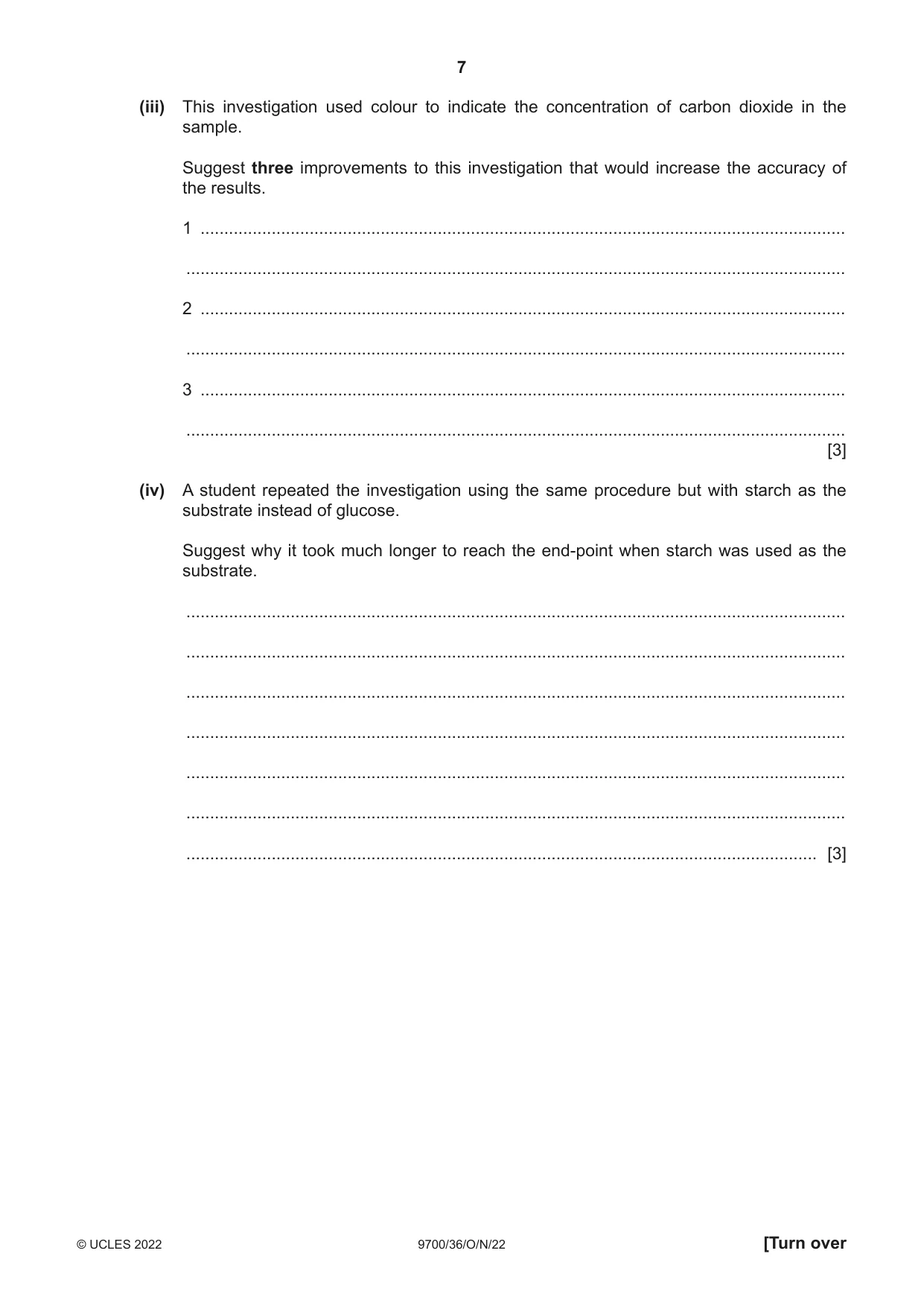 Cambridge A Level Biology 9700 2022 Oct/Nov Paper 3 · Variant 6 question paper, page 7 of 16