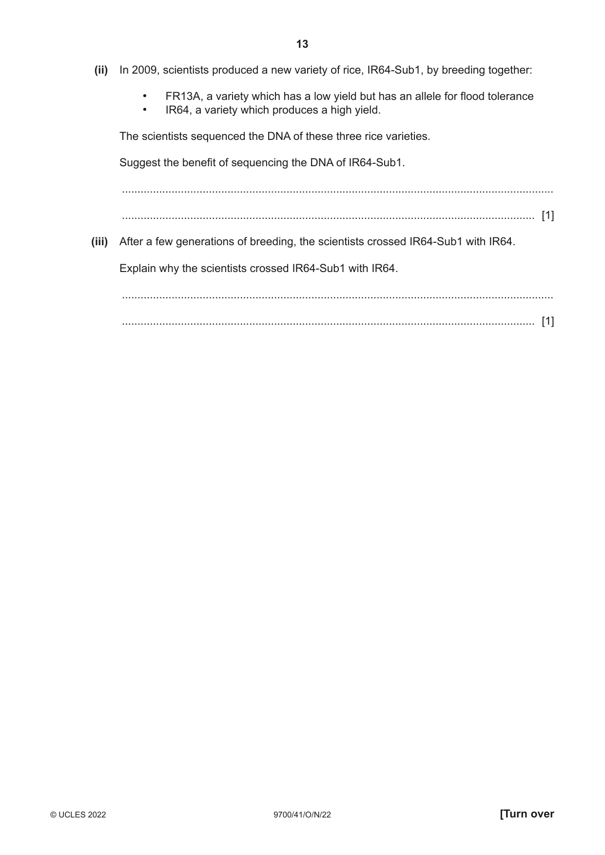 Cambridge A Level Biology 9700 2022 Oct/Nov Paper 4 · Variant 1 question paper, page 13 of 24