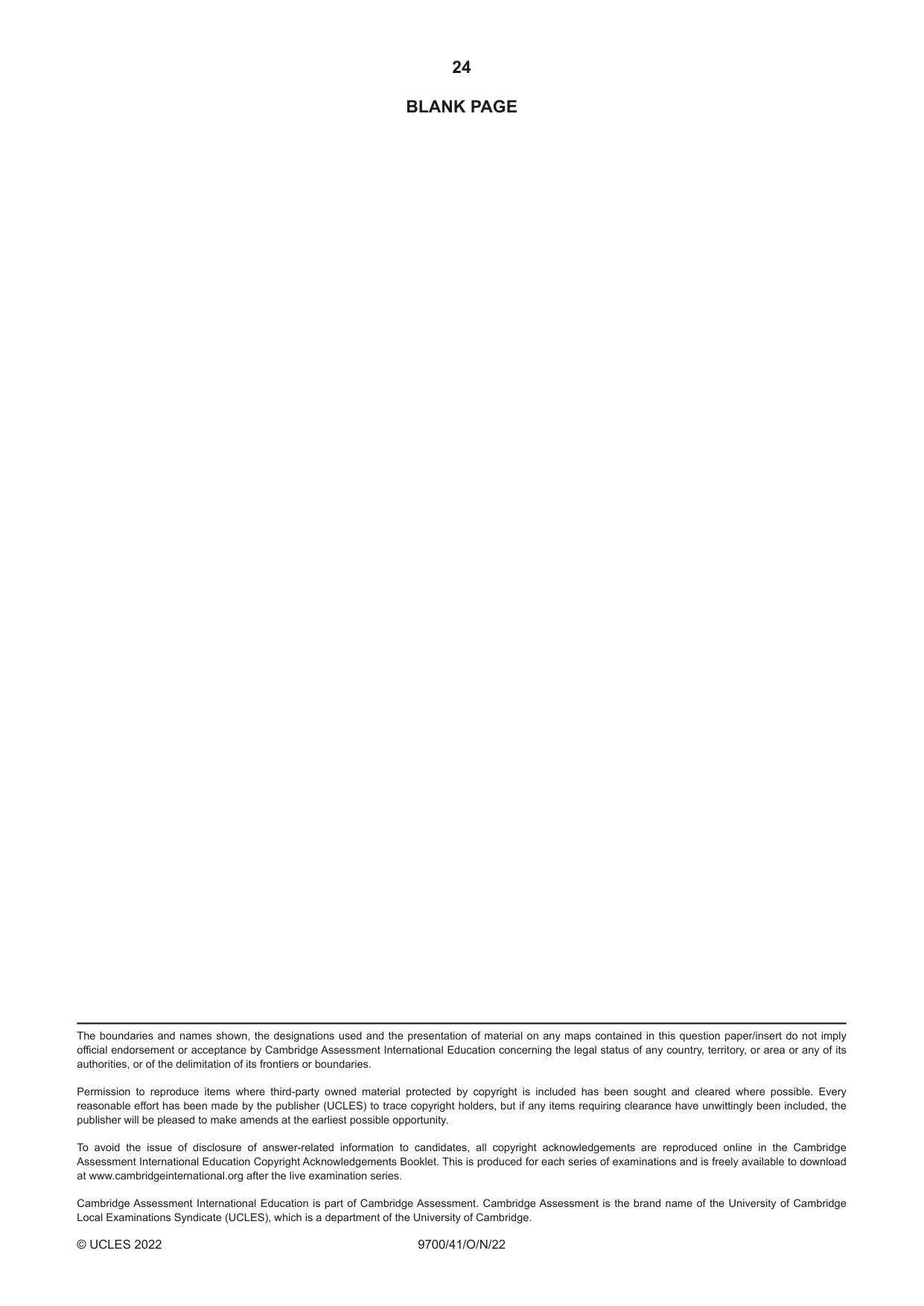 Cambridge A Level Biology 9700 2022 Oct/Nov Paper 4 · Variant 1 question paper, page 24 of 24