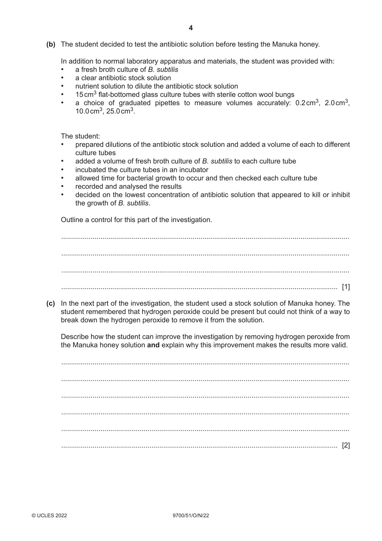 Cambridge A Level Biology 9700 2022 Oct/Nov Paper 5 · Variant 1 question paper, page 4 of 16