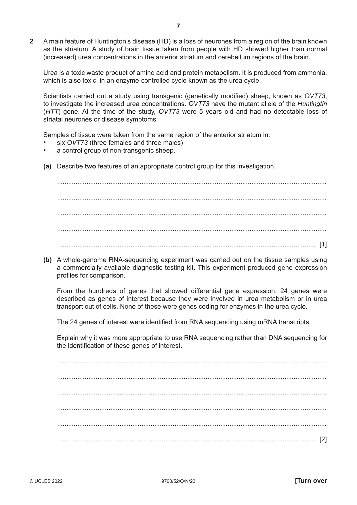 Cambridge A Level Biology 9700 2022 Oct/Nov Paper 5 · Variant 2 question paper, page 7 of 12
