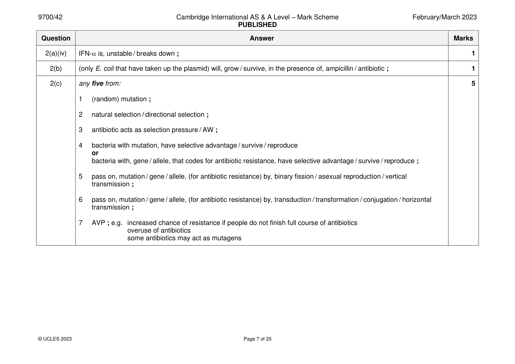 Mark scheme, page 7 of 20