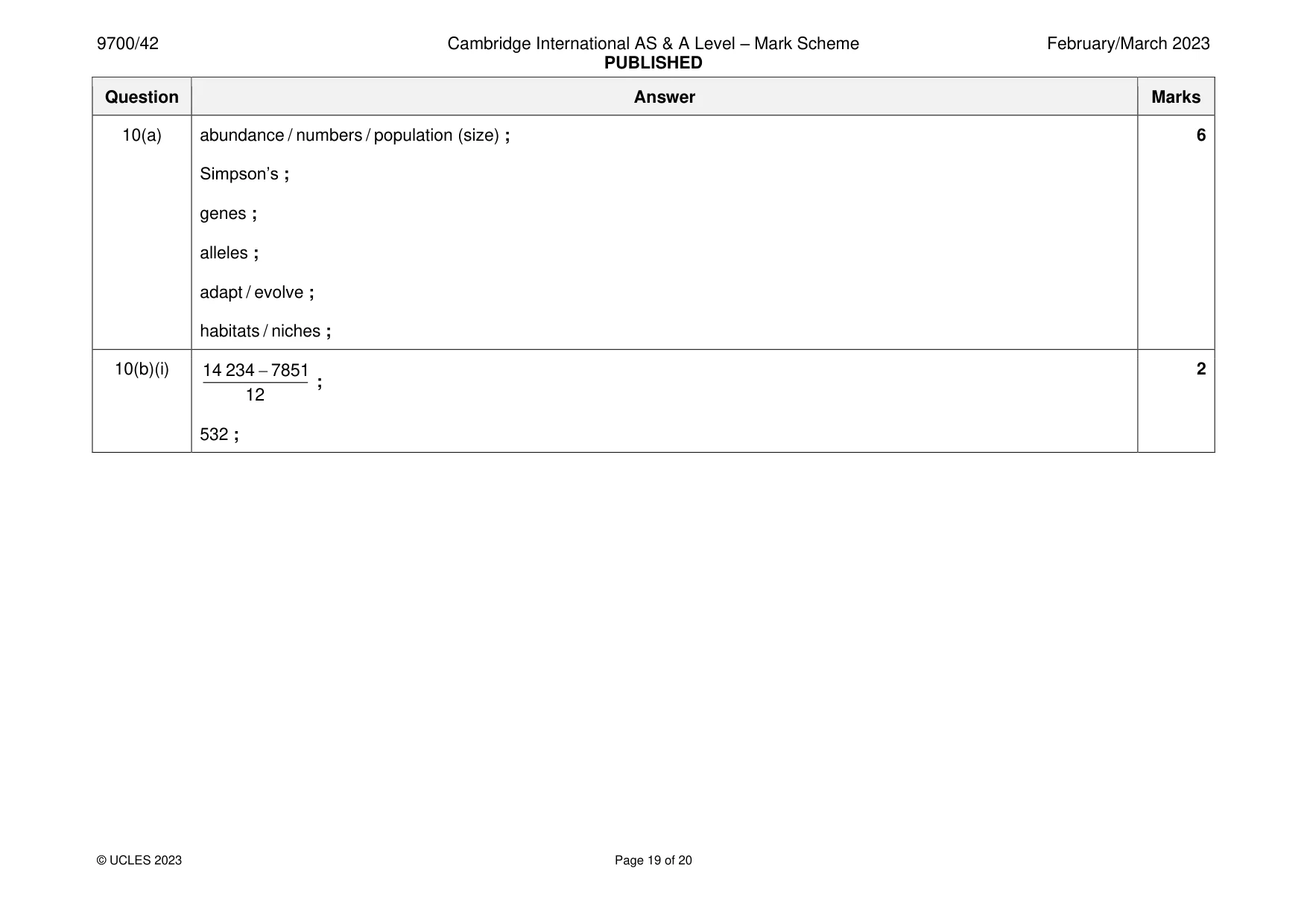 Mark scheme, page 19 of 20