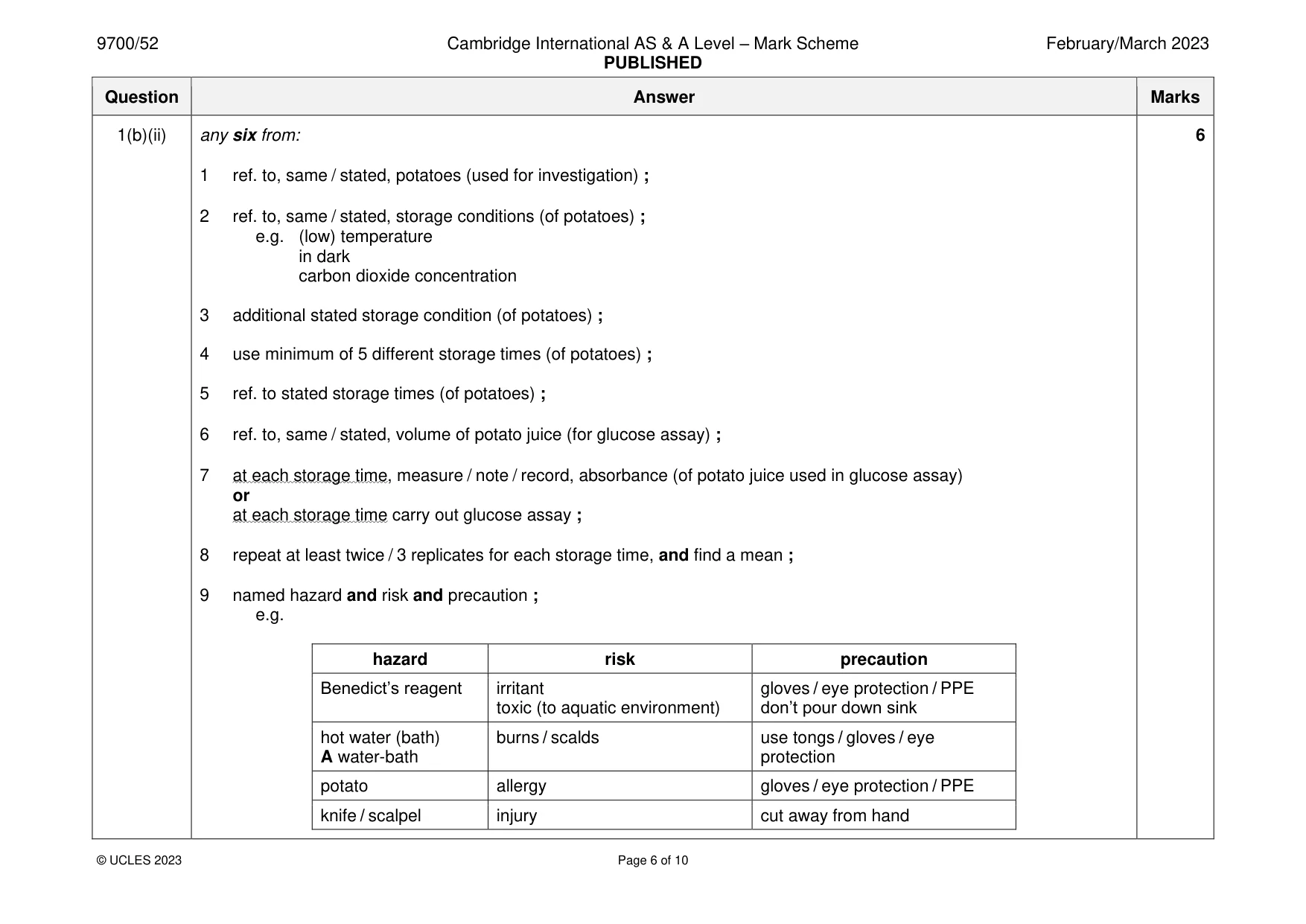 Mark scheme, page 6 of 10