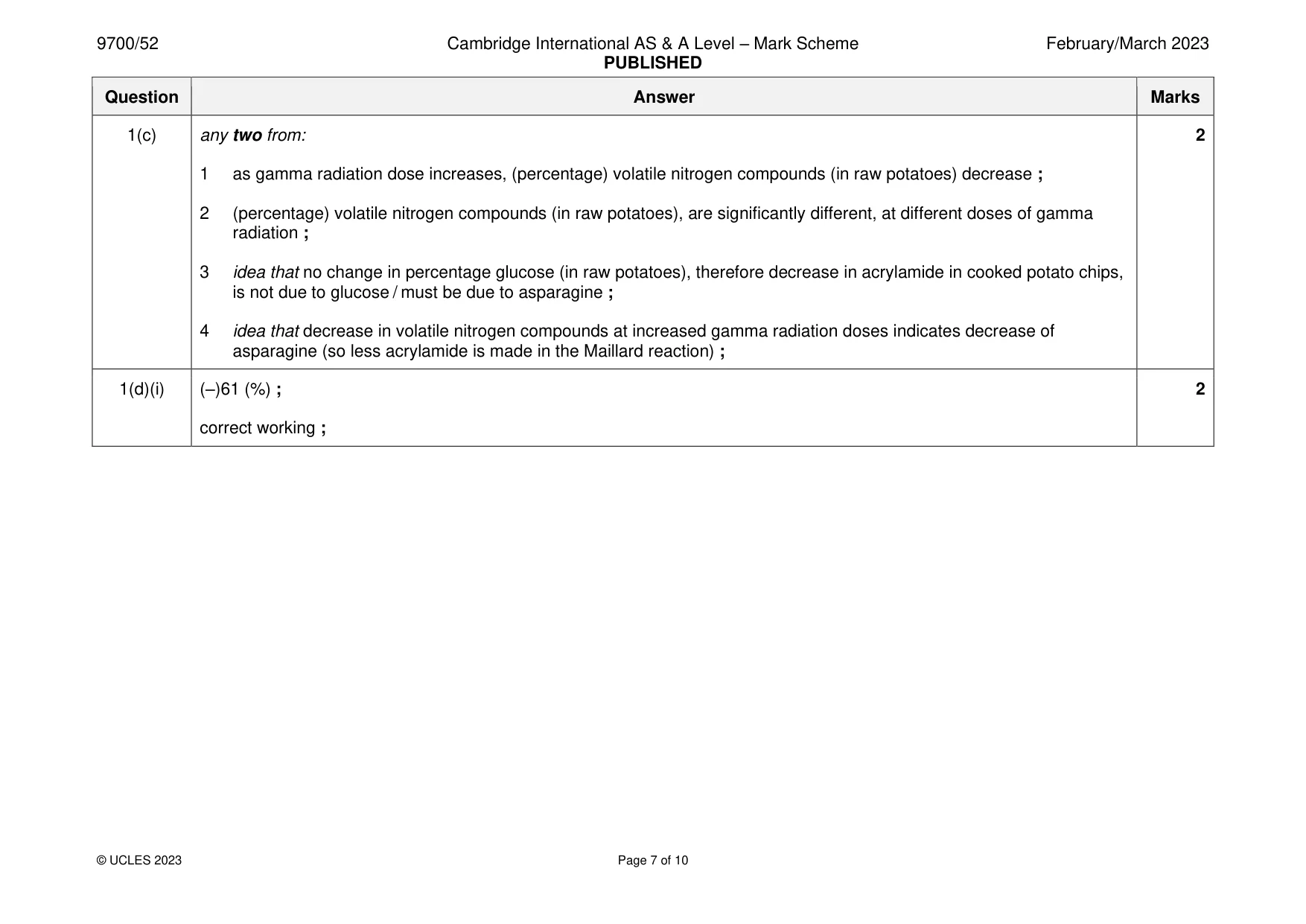 Mark scheme, page 7 of 10