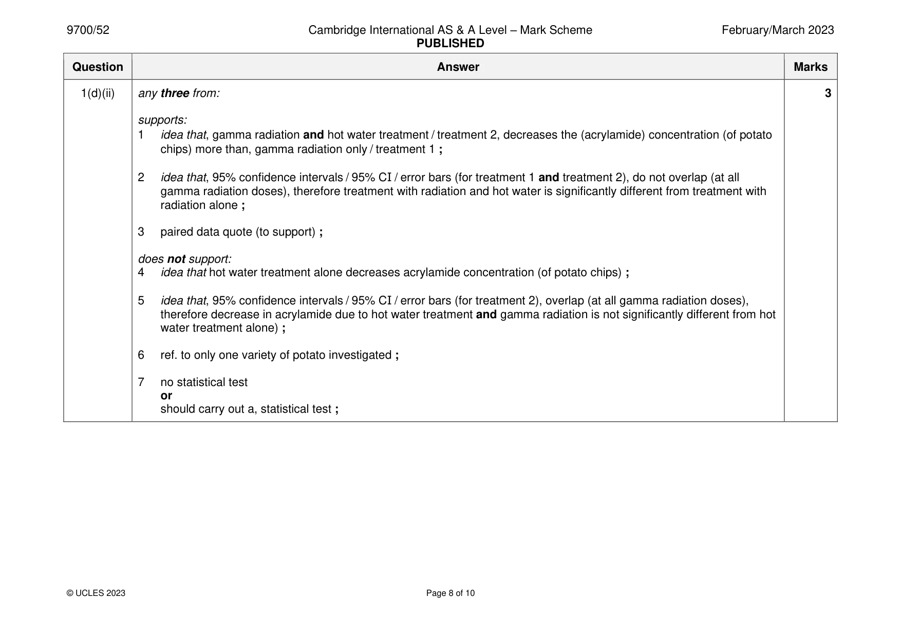 Mark scheme, page 8 of 10