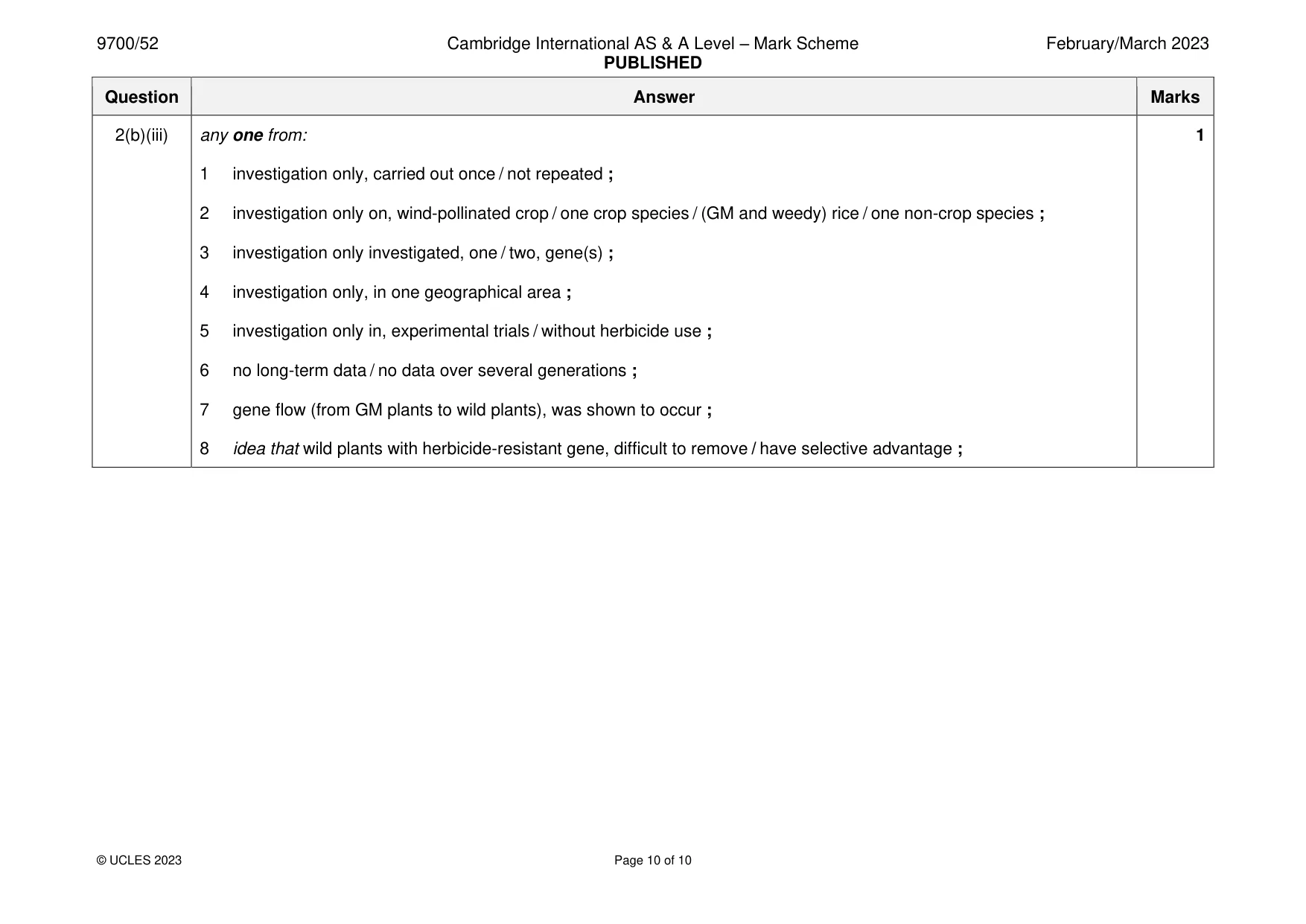 Mark scheme, page 10 of 10