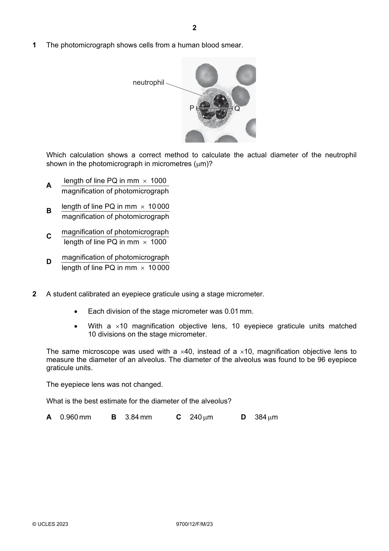 Cambridge A Level Biology 9700 2023 Feb/March Paper 1 · Variant 2 question paper, page 2 of 16