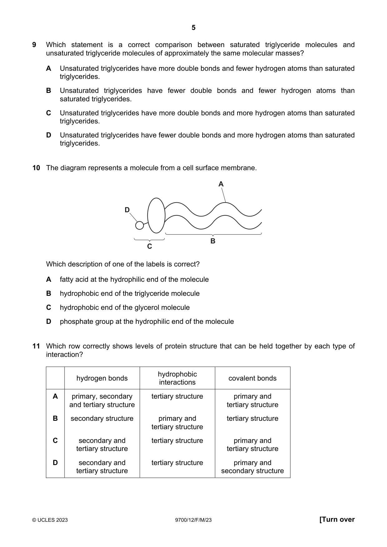 Cambridge A Level Biology 9700 2023 Feb/March Paper 1 · Variant 2 question paper, page 5 of 16