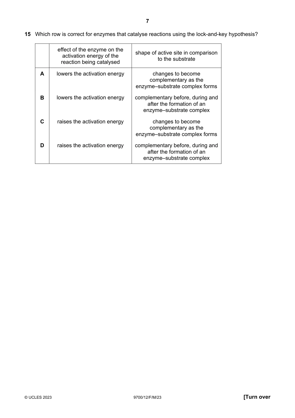 Cambridge A Level Biology 9700 2023 Feb/March Paper 1 · Variant 2 question paper, page 7 of 16