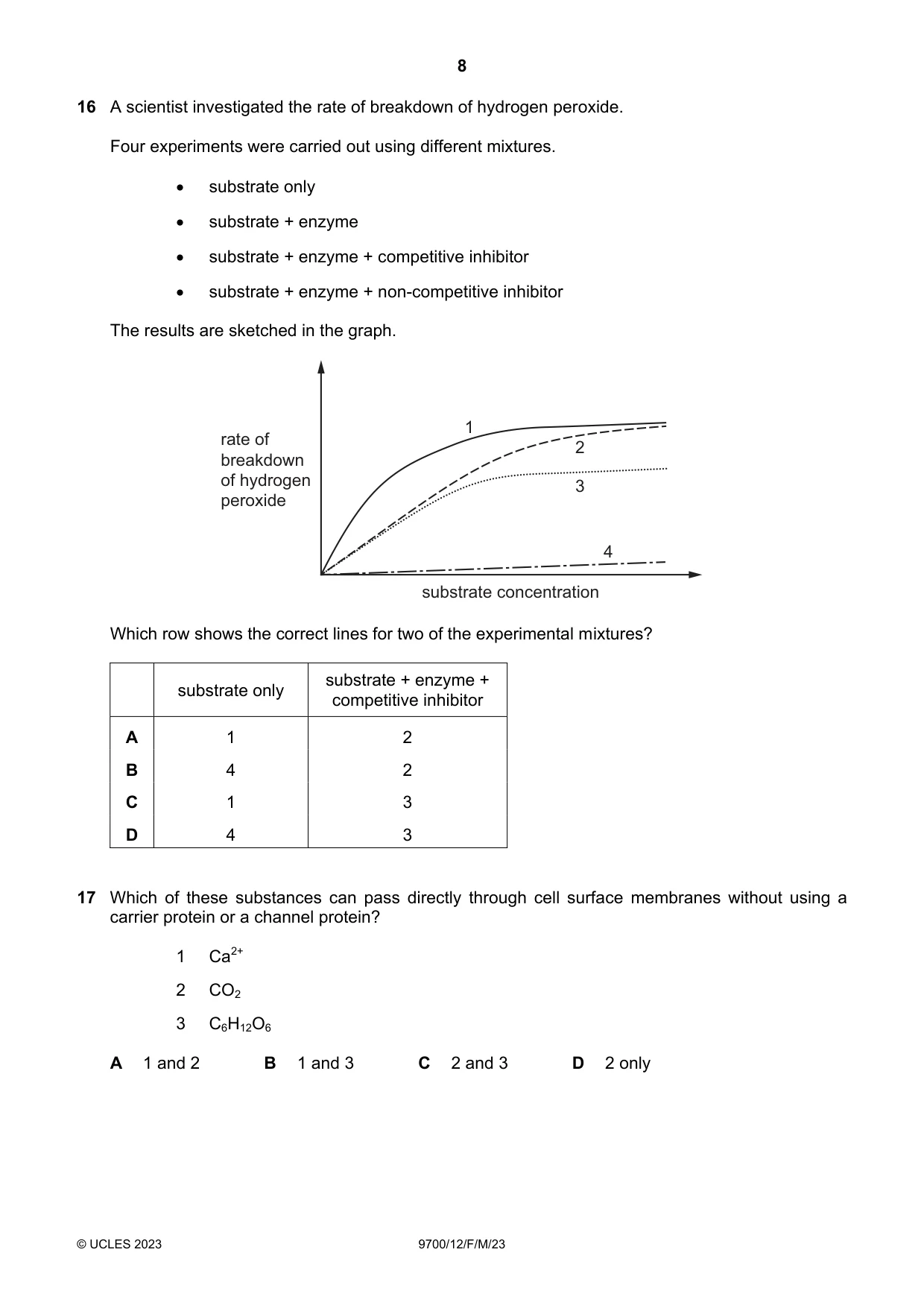 Cambridge A Level Biology 9700 2023 Feb/March Paper 1 · Variant 2 question paper, page 8 of 16