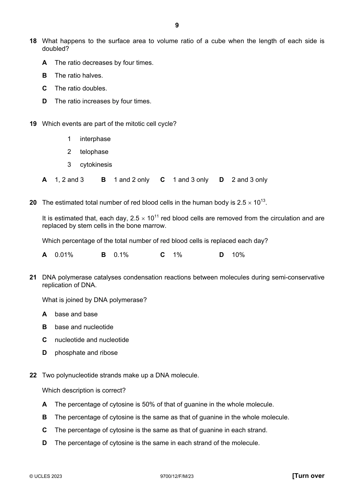 Cambridge A Level Biology 9700 2023 Feb/March Paper 1 · Variant 2 question paper, page 9 of 16