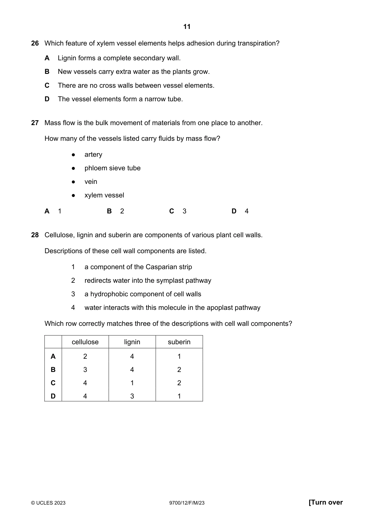Cambridge A Level Biology 9700 2023 Feb/March Paper 1 · Variant 2 question paper, page 11 of 16